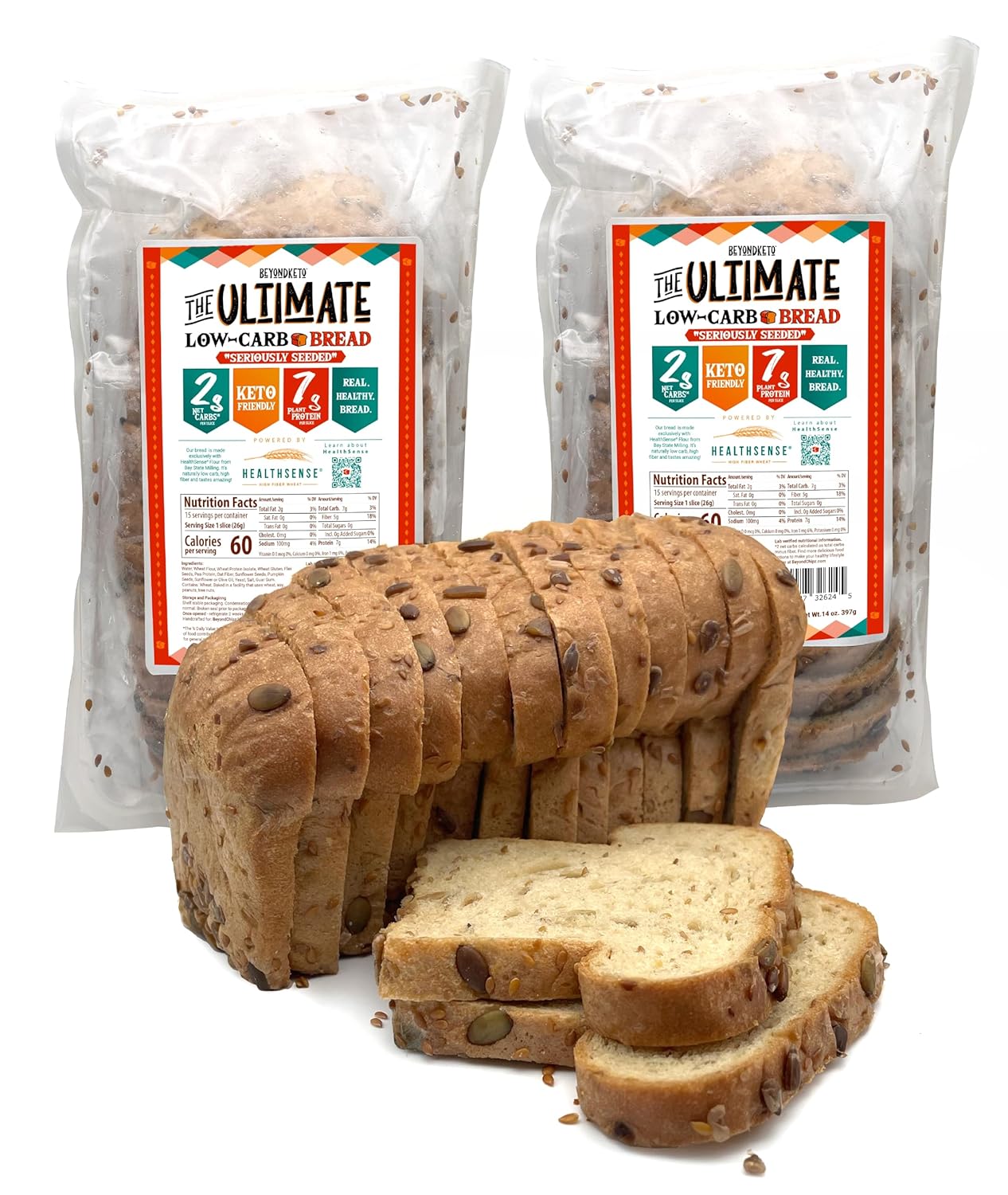 The Ultimate Low Carb Bread, “Seriously Seeded” Powered By HealthSense® High Fiber Wheat Flour, Keto Friendly, Pack of 2 Loaves