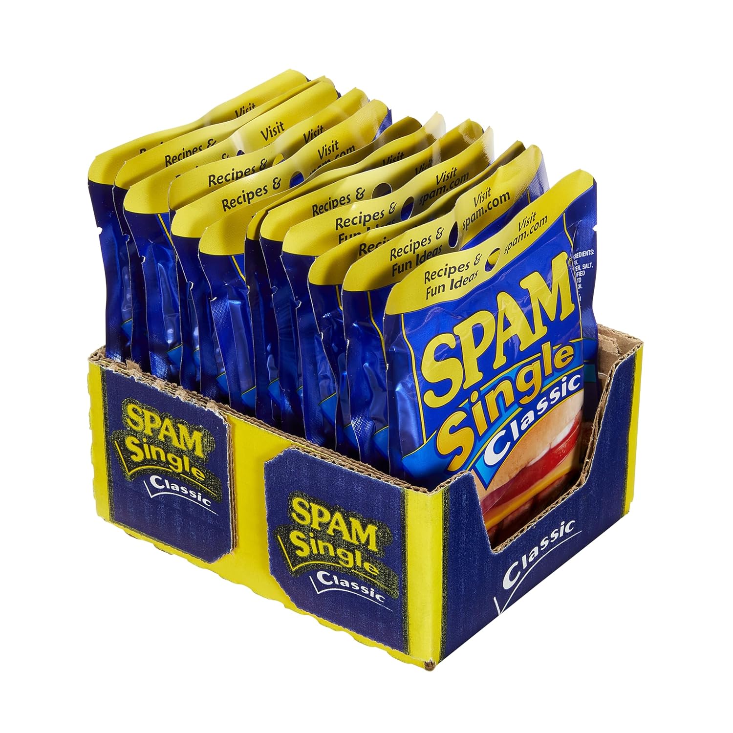 SPAM Classic Single Pouch, 2.5 Ounce (12 Pack), Fully Cooked Pork and Ham, 9g of Protein, 0g Trans Fat, Low Carb, Keto-Friendly, Gluten Free, Easy Open Pouch, Perfect for Sandwiches & Breakfast