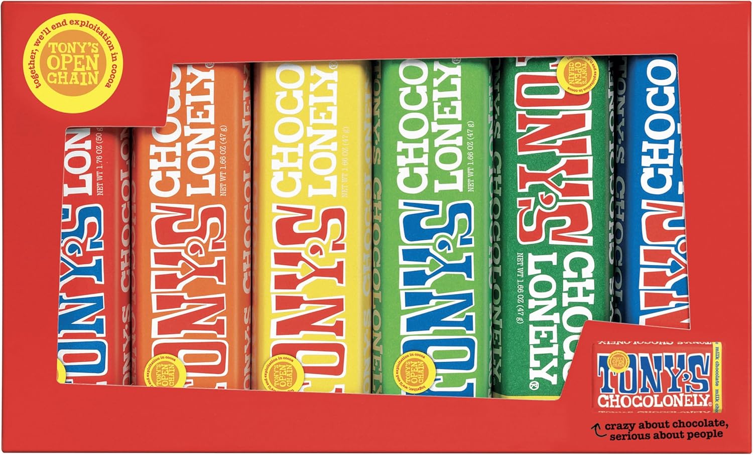 Tony's Chocolonely Rainbow Tasting Pack - 288g, Small Chocolate Bars, Selection Pack Gift Box, 6 Flavours, Vegetarian - Belgian Fairtrade Chocolate