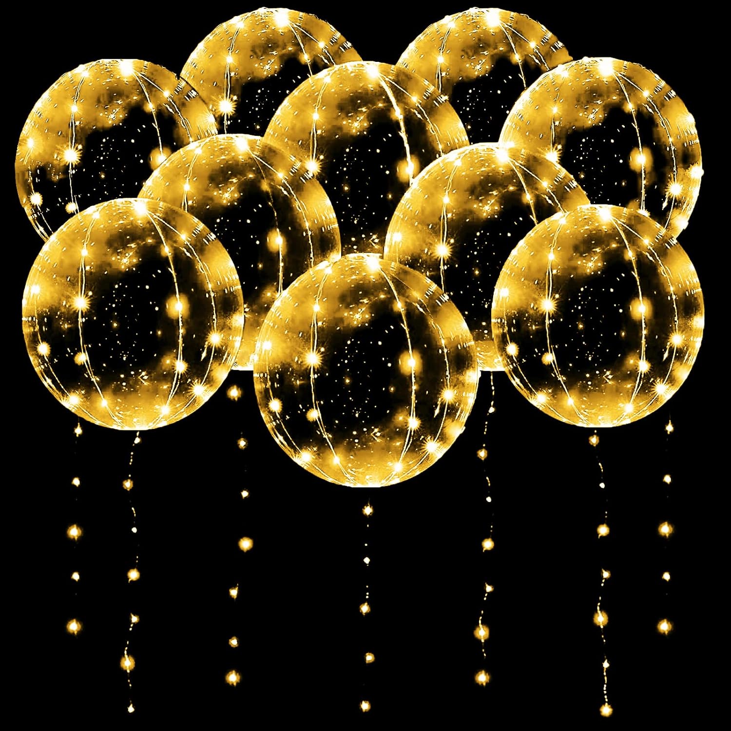 10 Pack LED Balloons Light Up Balloons, 20 Inches Clear Bobo Balloons, Helium Balloons Glow in the Dark Balloons, Warm White Party Balloons for Valentines Day Birthday Wedding Christmas Decoration