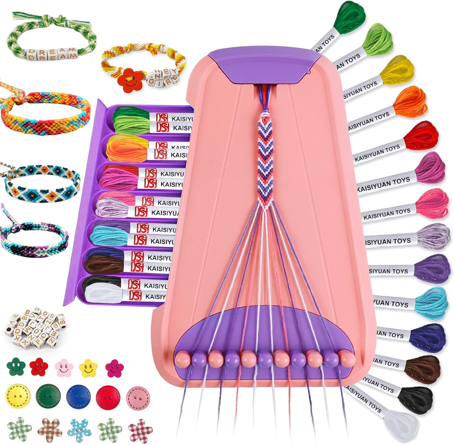 Arts and Crafts for Kids Ages 8-12,Friendship Bracelet Making Kit for Girl,Kids Jewelry Making Kit with 28 Pre-Cut Threads,Christmas Birthday Gifts for Ages 6 7 8 9 10 11 12 Year Old (Pink/Purple)
