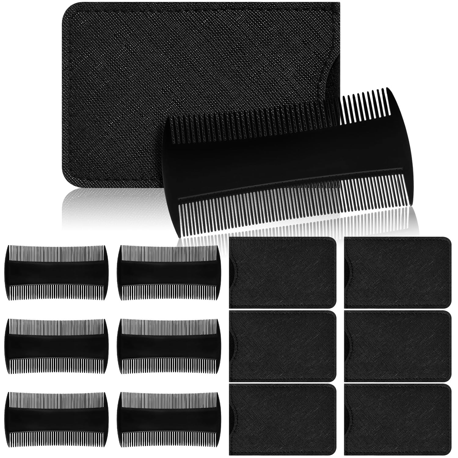 12 Pack Beard Comb for Men Double-Sided Pocket Comb for Hair, Beards, Mustaches with Leather Cases Dual Action Fine & Coarse Teeth Combs for Detangling Knots, Beard Care & Grooming