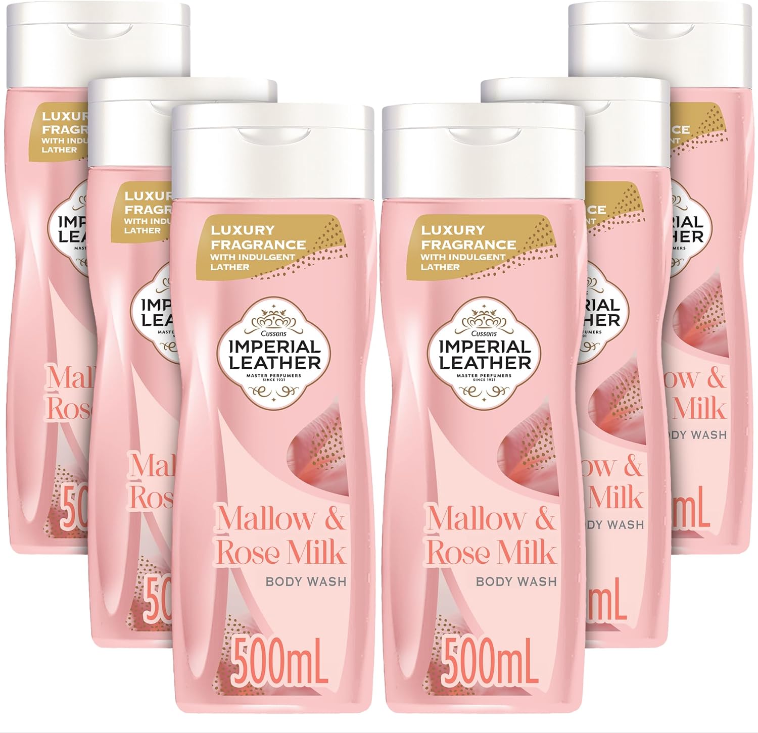 Imperial Leather Mallow & Rose Milk Pampering Body Wash Shower Gel, Signature Oil Blend, Creamy Lather, Gentle Skin Care, Bulk Buy, Pack of 6x500ml
