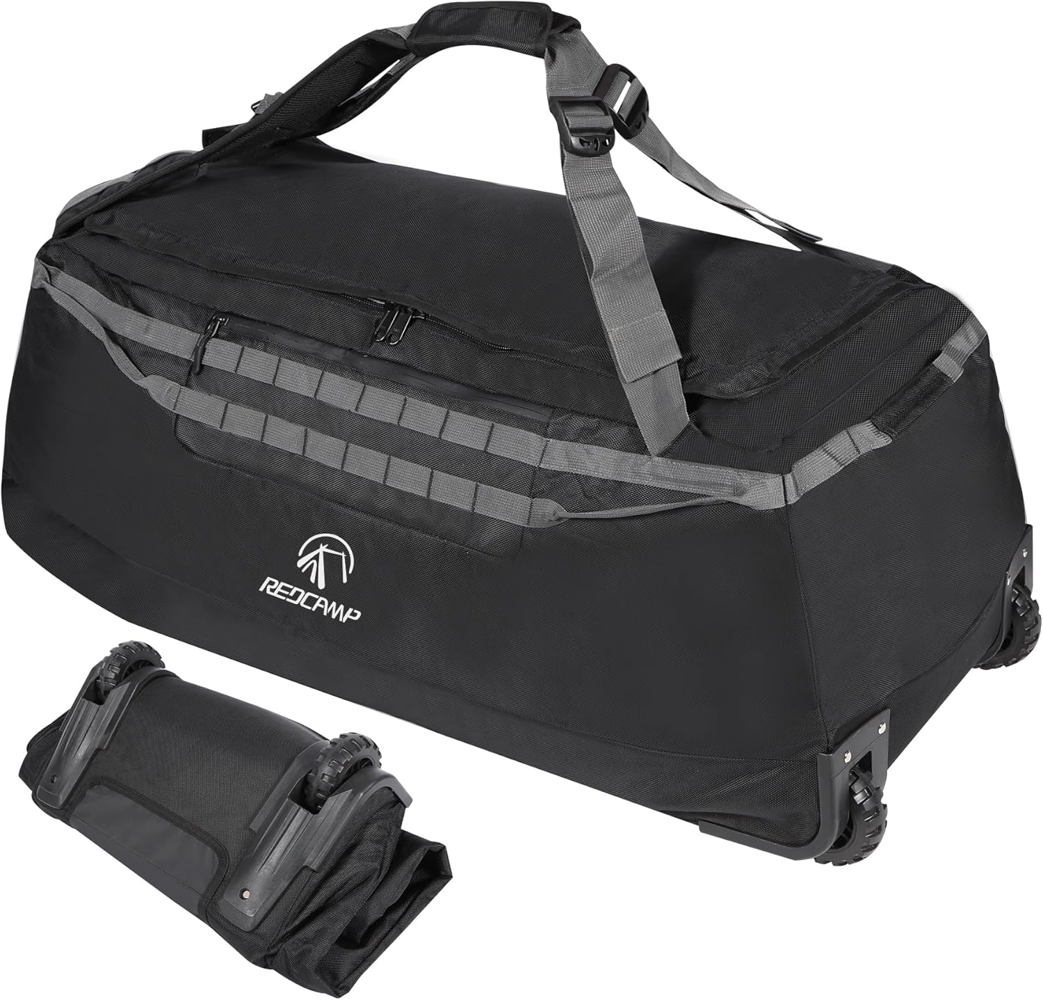 REDCAMP 140L Extra Large Holdall with Wheels, Foldable Wheeled Duffle Bag Travel Bag,Lightweight Waterproof Soft Suitcase Luggage with Rollers for Camping Sports Outdoor, Black