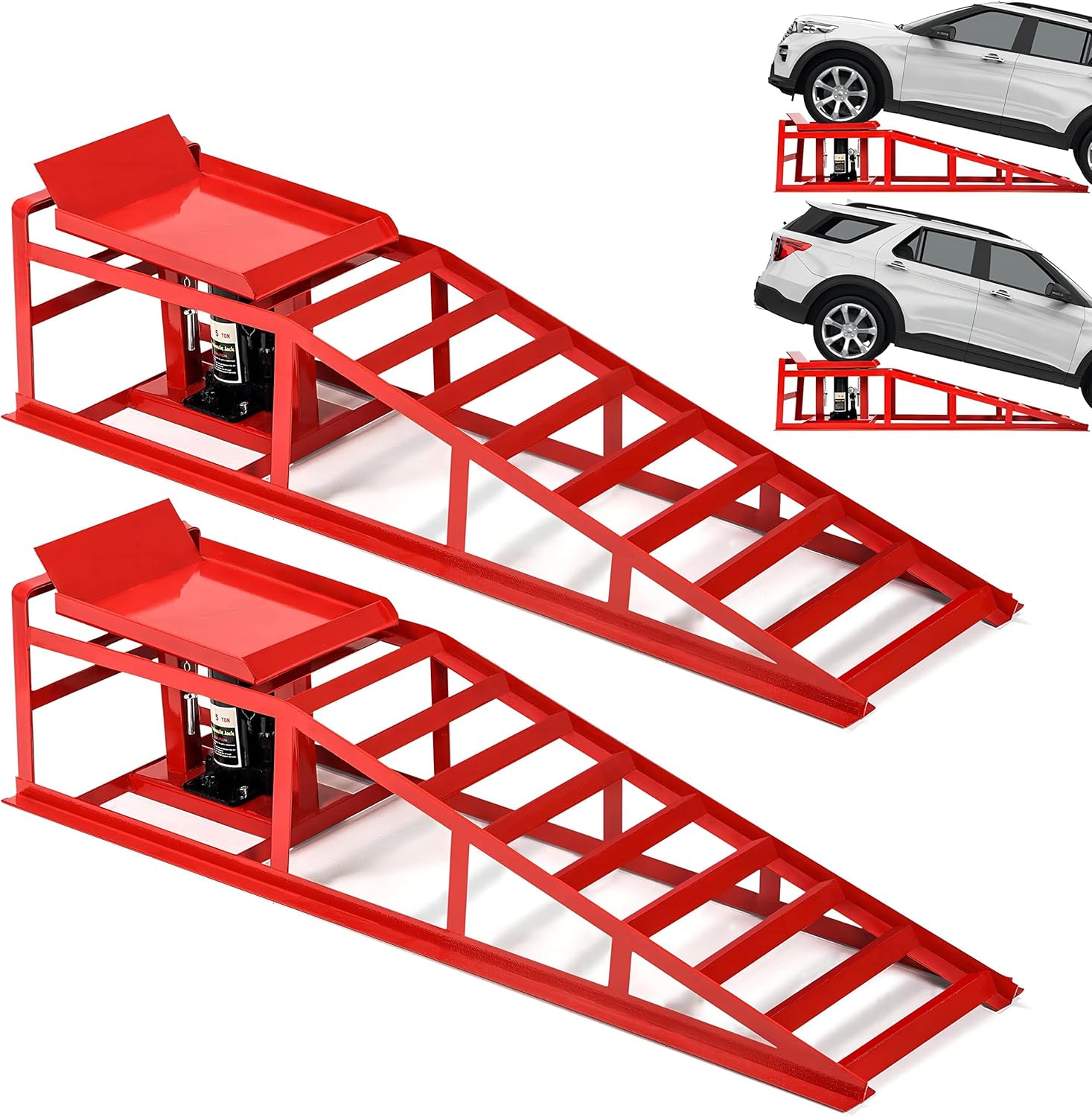 2PCS 5T 11060lbs Hydraulic Car Ramps, Heavy Duty Hydraulic Vehicle Ramps Lift Ramp, Portable Car Ramps for Oil Changes, Car Lifts for Home Garage, Vehicle Auto Garage Repair