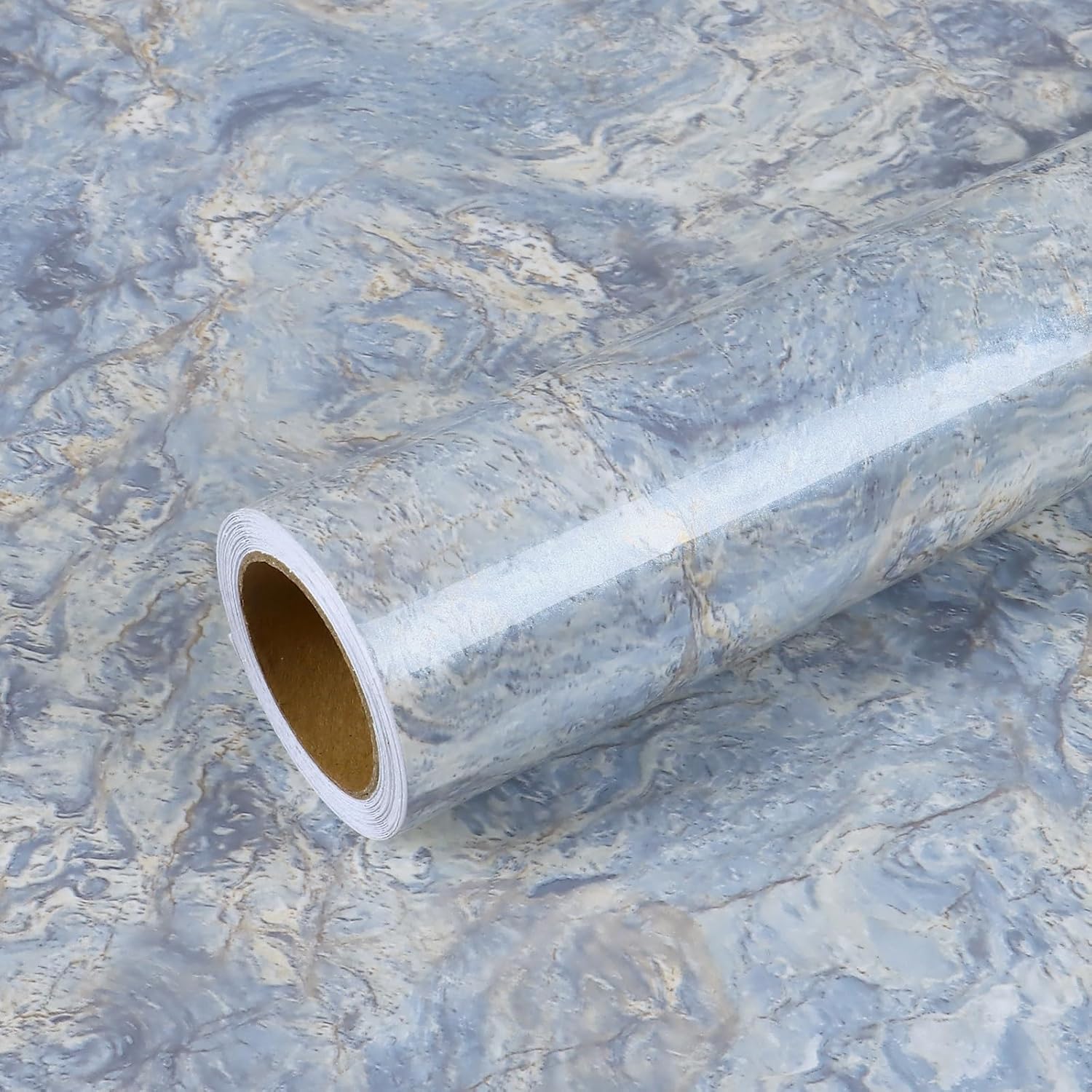 VEELIKE Cream Blue Marble Contact Paper for Countertops Waterproof Peel and Stick Glossy Marble Wallpaper for Kitchen 15.7''x118'' Self Adhesive Countertop Vinyl Wrap for Walls Desk Table Bathroom