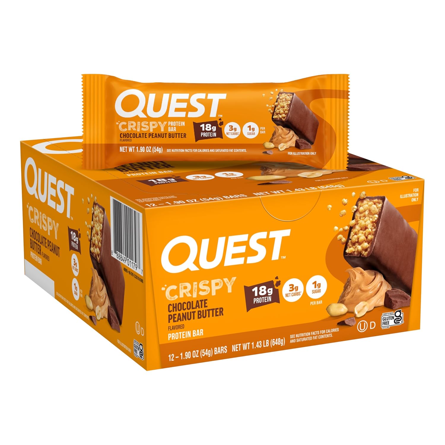 Quest Nutrition Crispy Protein Bar, Chocolate Peanut Butter, 12 Count