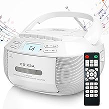 Greadio CD Player Boombox Cassette Player Combo with Bluetooth,AM/FM Radio,Stereo Sound with Remote Control,AUX/USB Drive,Tape Recording,AC/DC Powered,Headphone Jack,LCD Display for Home,Kids,Gift