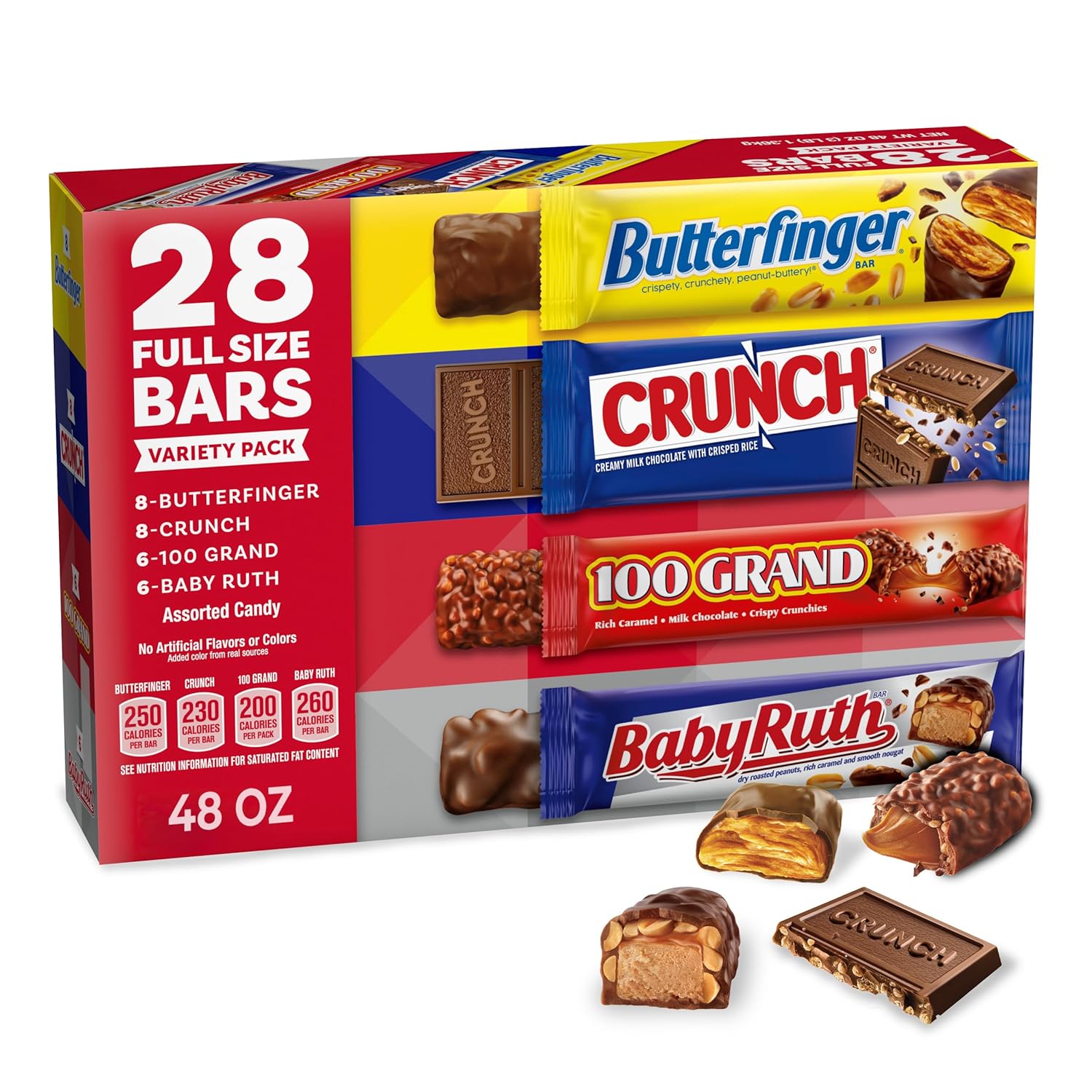 Butterfinger, CRUNCH, Baby Ruth and 100 Grand, Bulk 28 Pack, Assorted Full Size Chocolate Candy Bars, 48 oz