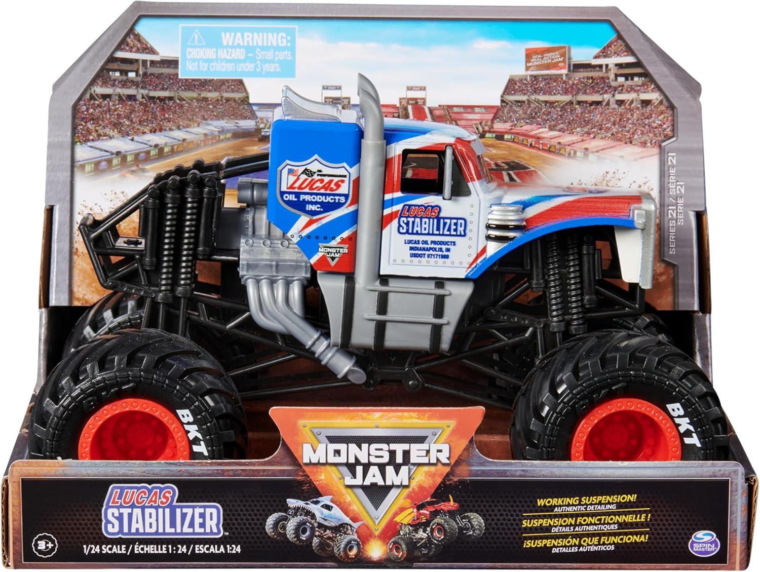 Monster Jam, Official Lucas Stabilizer Monster Truck, Collector Die-Cast Vehicle, 1:24 Scale, Kids’ Toys for Boys and Girls Aged 3 and up