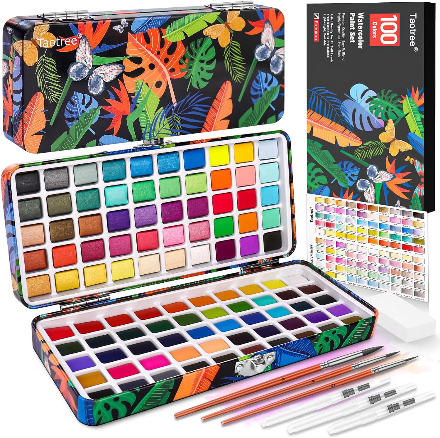 Taotree Watercolor Paint Set 100 Colors, Art Supplies Watercolors Kit Travel Water Colors with 3 Paints Brushes, Crafts Painting Supplies, Drawing Christmas Gifts for Teens Girls Boys Adults Artists