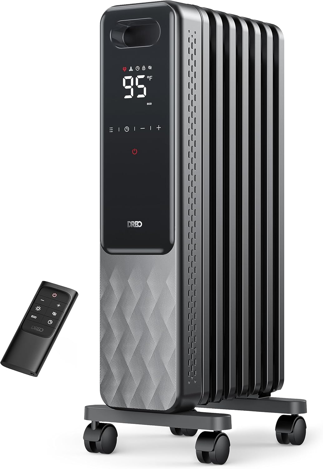 DREO Oil Filled Radiator, Electric Radiant Heaters for indoor use Large Room with Remote Control, Child Lock, 4 Modes, Overheat & Tip-Over Protection, 24h Timer, Digital Thermostat, Quiet, 1500W