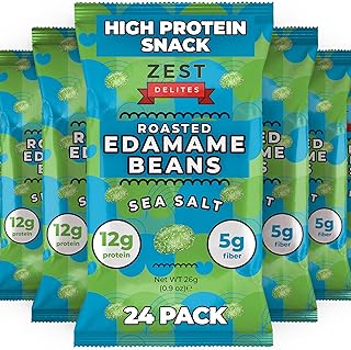 Crunchy Dry Roasted Edamame Beans Snack by Zest Delites (Sea Salt), High Protein Snacks (12g), Low Carb Keto Snacks, Only 110 Calories, High Fiber Gluten Free Healthy Snacks, 0.9 oz 24 Packs
