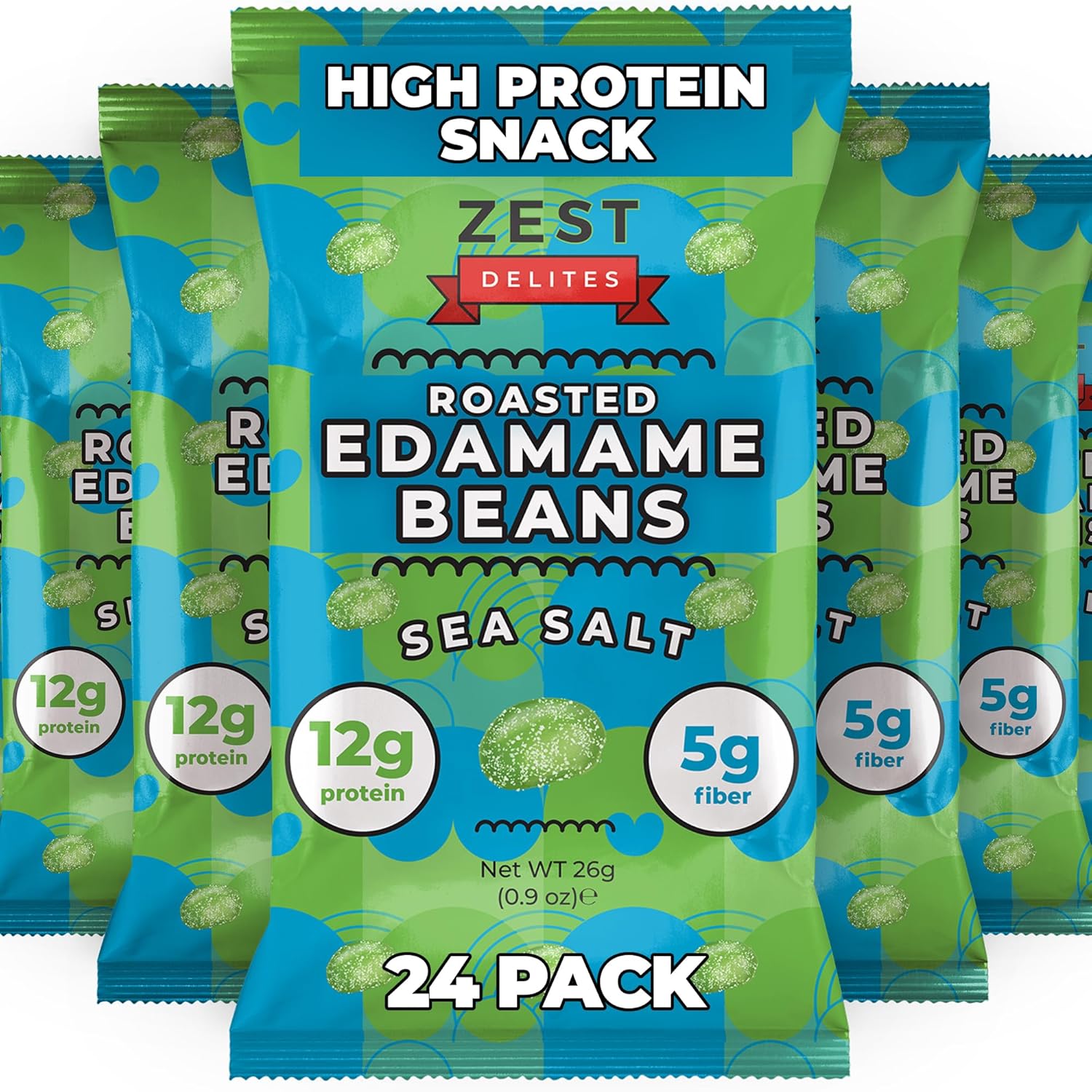 Crunchy Dry Roasted Edamame Beans Snack by Zest Delites (Sea Salt), High Protein Snacks (12g), Low Carb Keto Snacks, Only 110 Calories, High Fiber Gluten Free Healthy Snacks, 0.9 oz 24 Packs