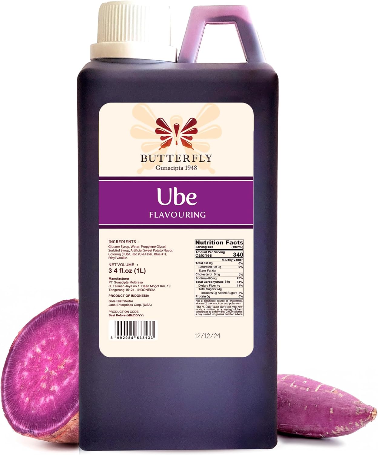 Ube Purple Yam Flavoring Extract Restaurant Size by Butterfly 1 Liter, 34 Fl. Ounce