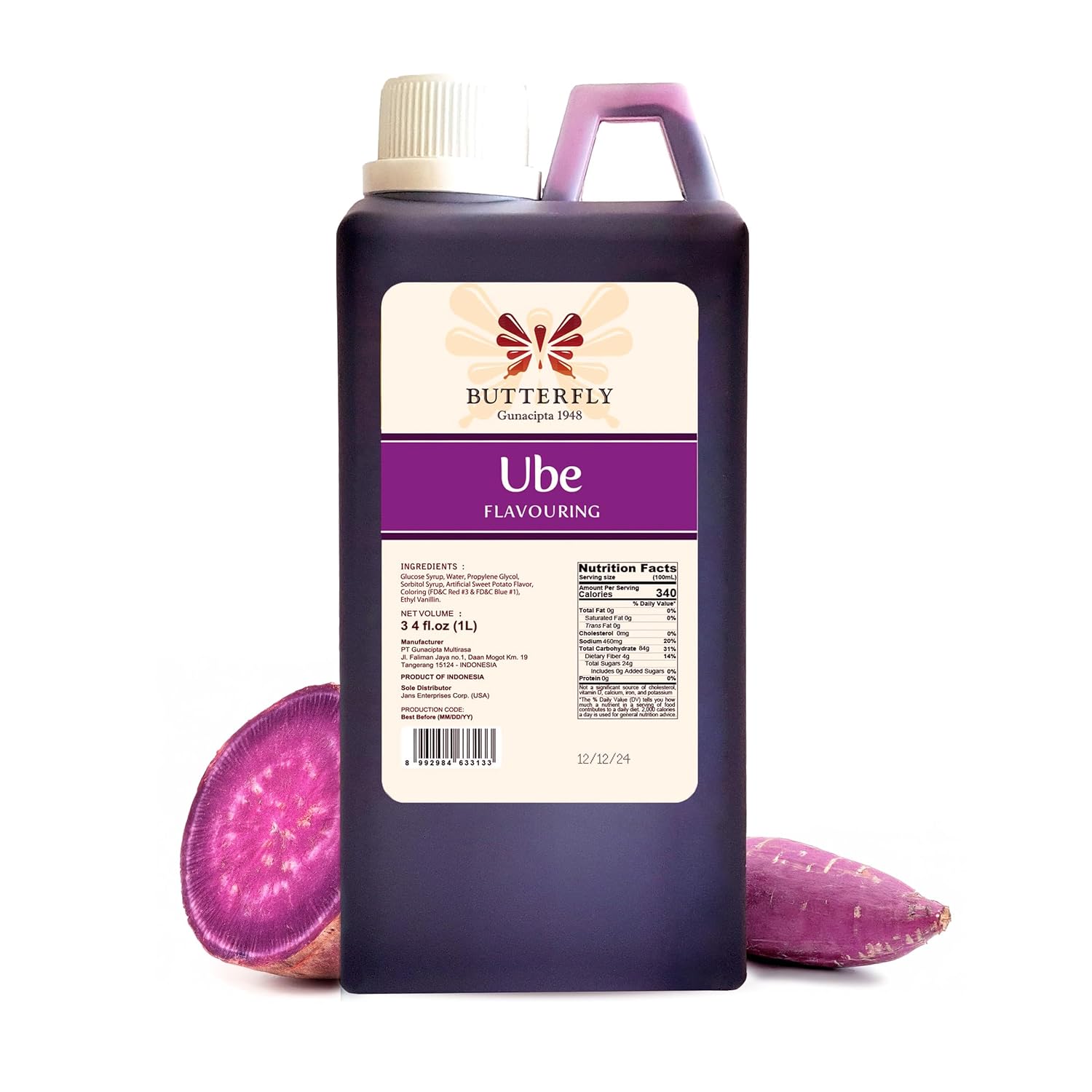 Ube Purple Yam Flavoring Extract Restaurant Size by Butterfly 1 Liter, 34 Fl. Ounce