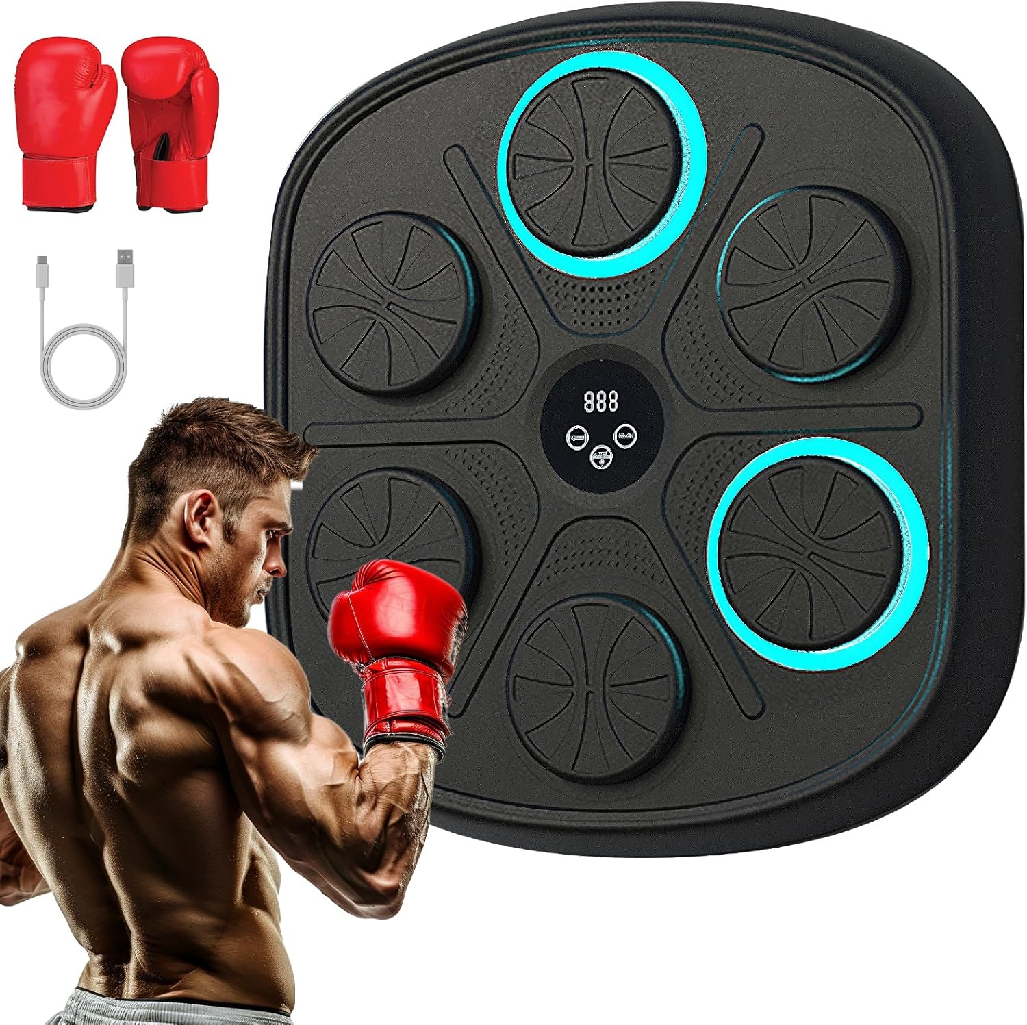 Music Boxing Machine with Boxing Gloves, Wall Mounted Smart Music Boxing Trainer, Electronic Boxing Target Workout Punching Equipment for Home, Indoor and Gym