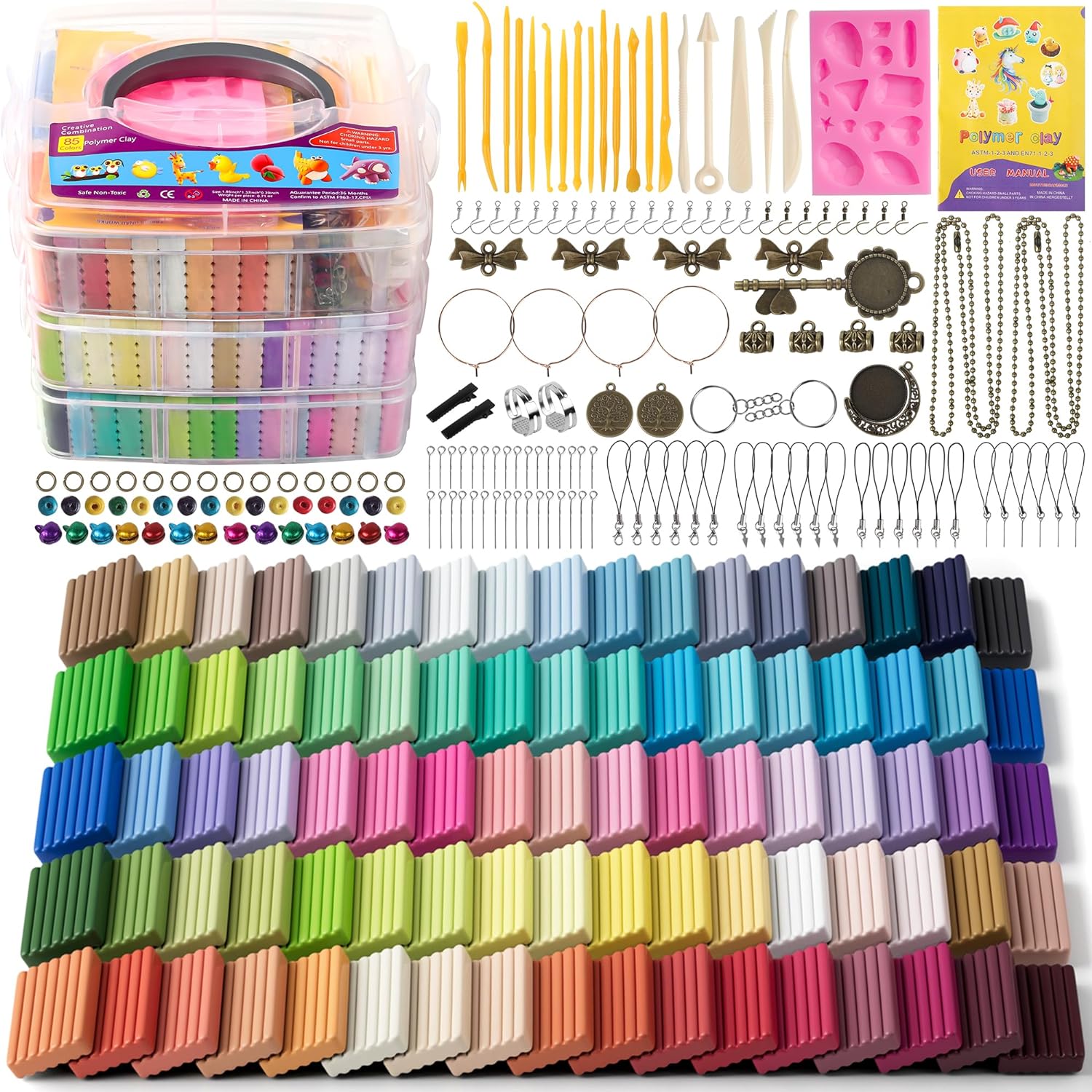 Aestd-ST Polymer Clay 85 Colors, Modeling Clay for Kids, Oven Bake Molding Clay Kit,DIY Starter Kits with Sculpting Tools and Accessories, Art and Craft Gifts for Kids and Adults.