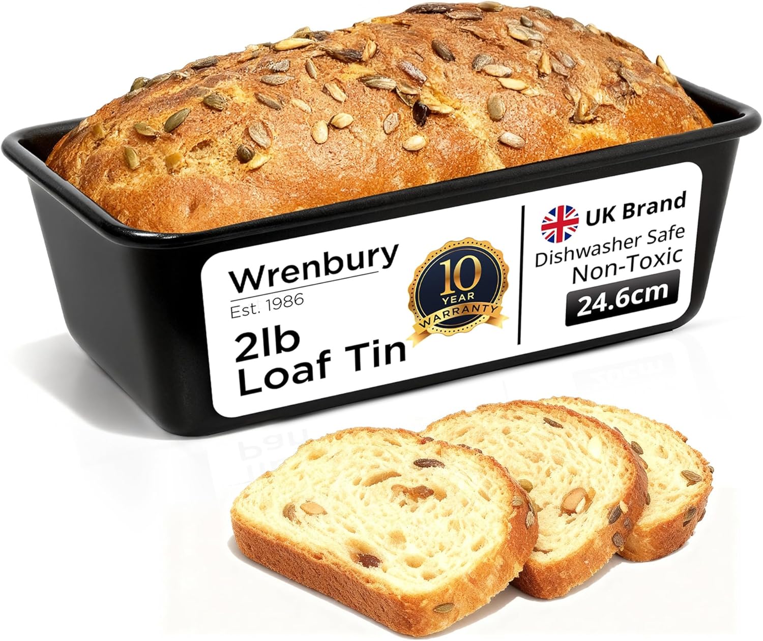 Wrenbury Pro 2lb Loaf Tin with 10 Year Guarantee - Carbon Steel Large Bread Pan 1kg for Baking Delicious Lemon Drizzle Cake - Air Fryer 2 lb Baking Tray