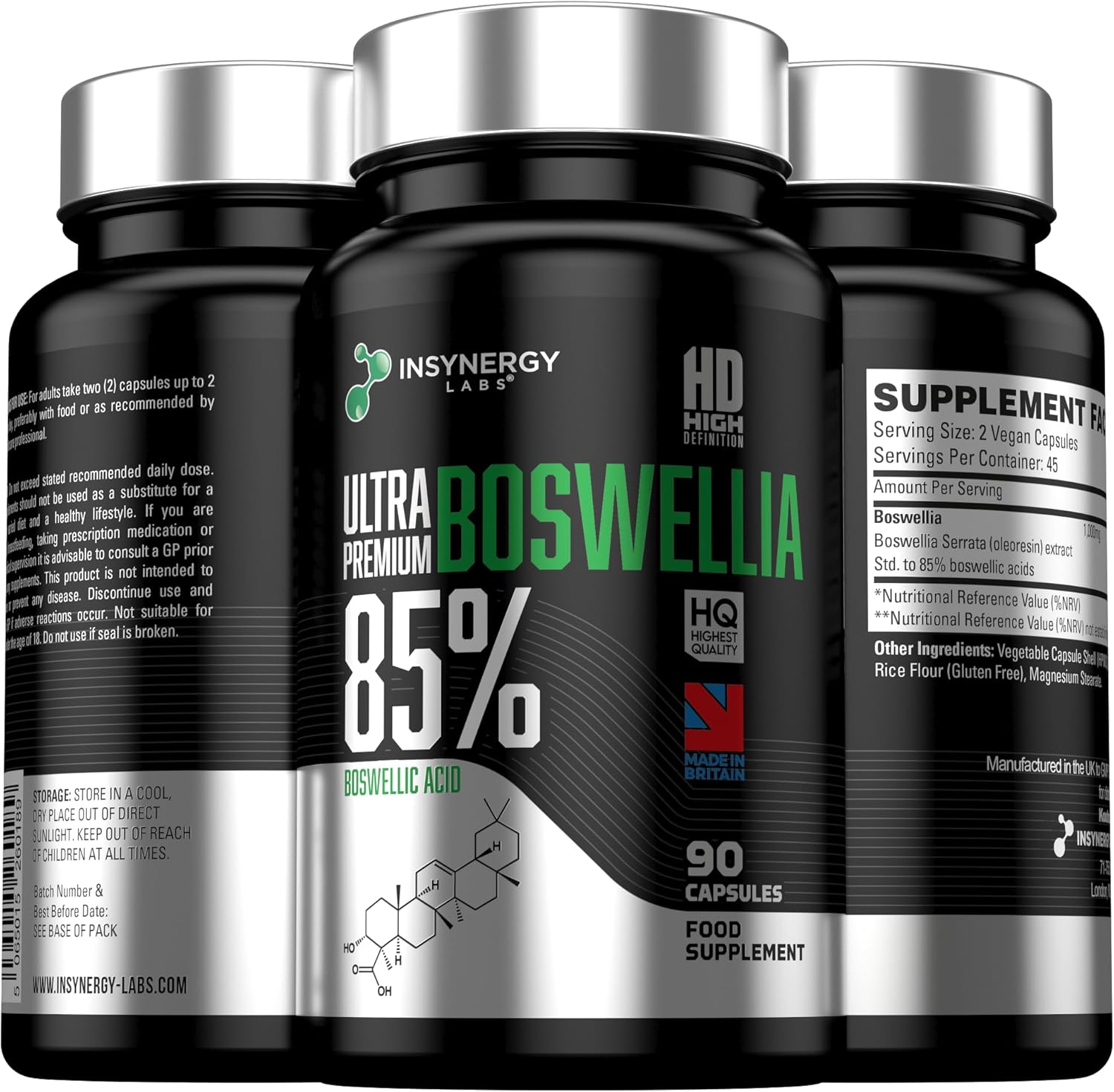 Ultra Premium Boswellia Serrata Capsules | 85% BOSWELLIC Acid | Highest Strength in The UK | Wildcrafted from India 1,000mg Concentrated Extract – 90 Vegan Capsules