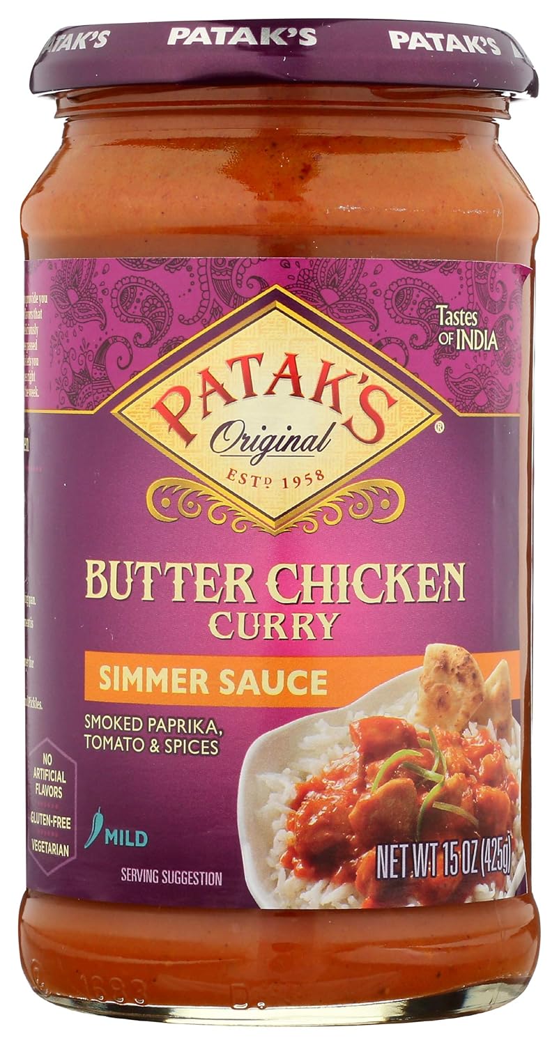 Patak's Butter Chicken Curry Simmer Sauce, Mild Spice, No Artificial Flavor, No Preservatives, 15 Ounce (Pack of 6)