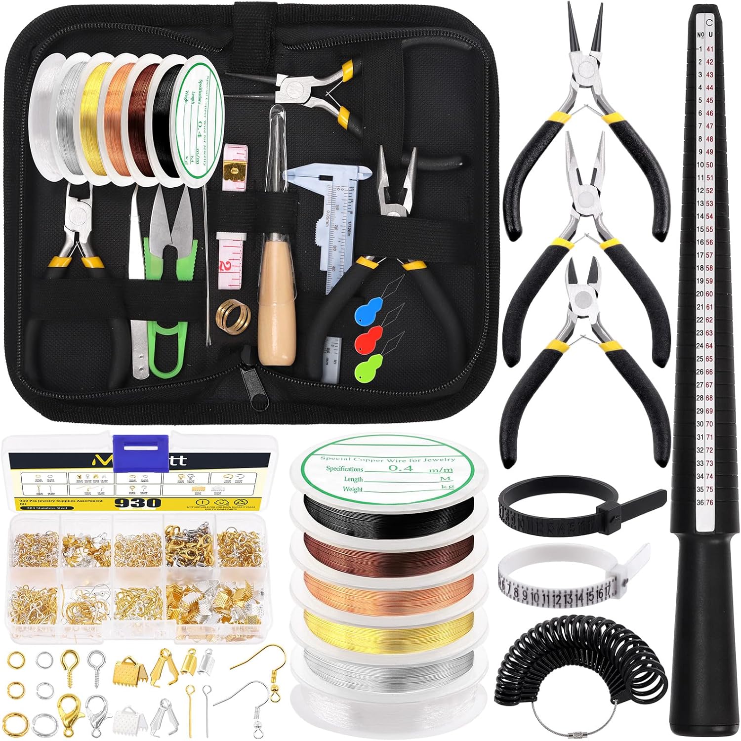 Mardatt Jewelry Making Supplies Kit - 957 Pcs Including Pliers, Ring Sizer, Wires, Opener & Findings for Jewelry Making & Repair