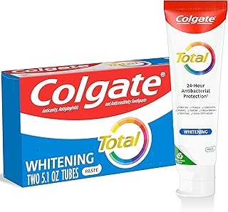 Colgate Total Whitening Toothpaste, Mint Toothpaste, 5.1 oz Tube, 2 Pack