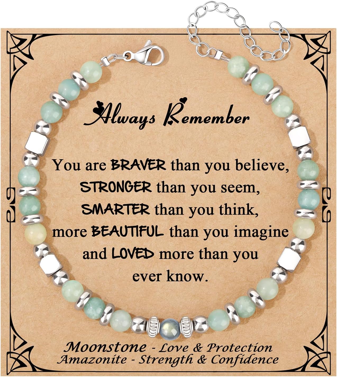 𝗚𝗶𝗳𝘁𝘀 𝗳𝗼𝗿 𝗪𝗼𝗺𝗲𝗻 𝗠𝗼𝗼𝗻𝘀𝘁𝗼𝗻𝗲 𝗕𝗿𝗮𝗰𝗲𝗹𝗲𝘁 Amazonite Colorful Imperial Jasper Stainless Steel Beads Bracelets, Graduation Mothers Day Christmas Birthday Gifts for Her Women