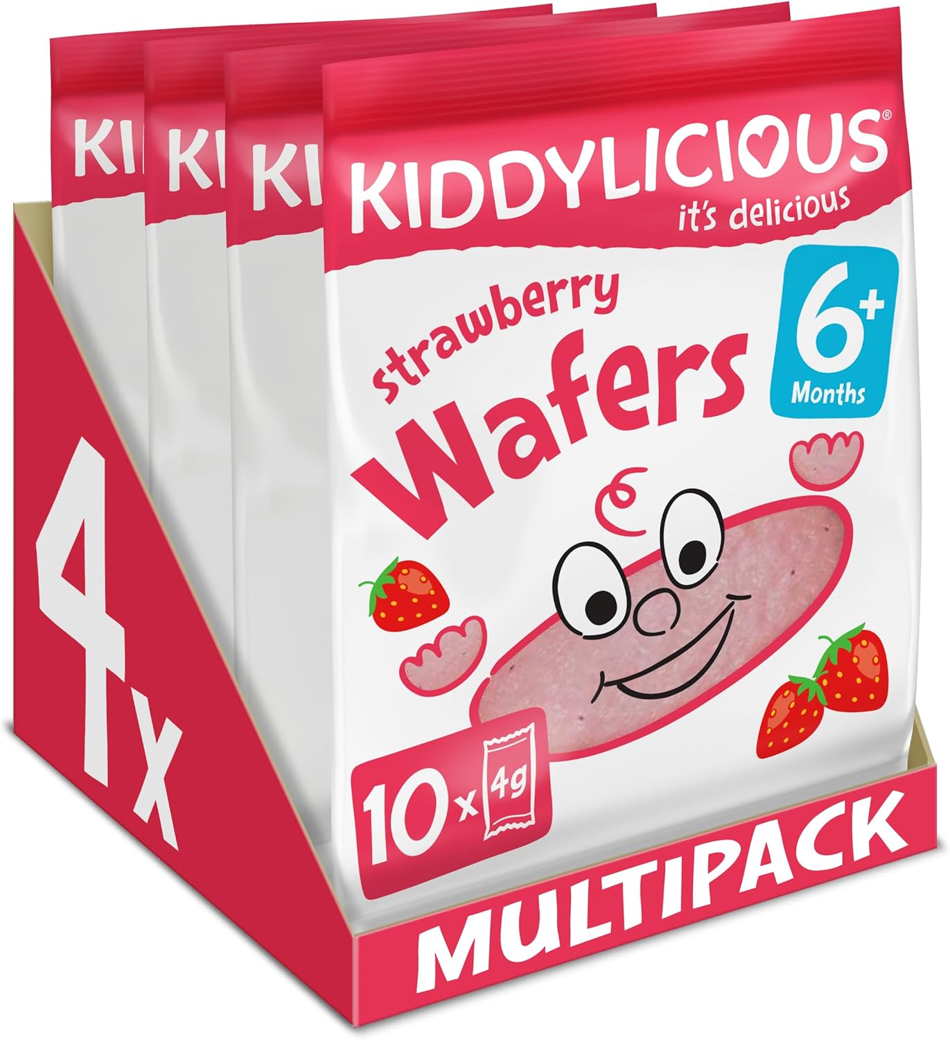 Kiddylicious Strawberry Wafers - Gluten and Dairy Free Kids Snack - Suitable for 6+ Months - 4 x 10 Twin Packs