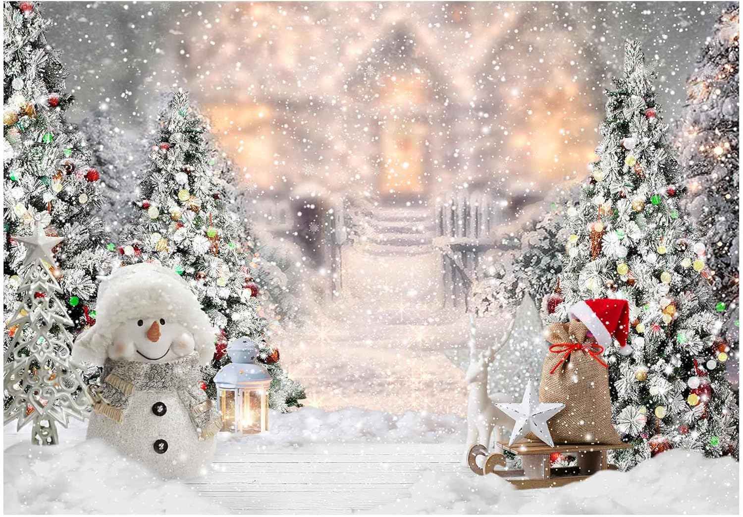 Allenjoy 7x5ft Winter Christmas Backdrop for Photography Snowman Pine Tree Snowflake Portrait White Background Newborn 1st Birthday Children Baby Shower Party Decorations Photo Shoot Props Supplies
