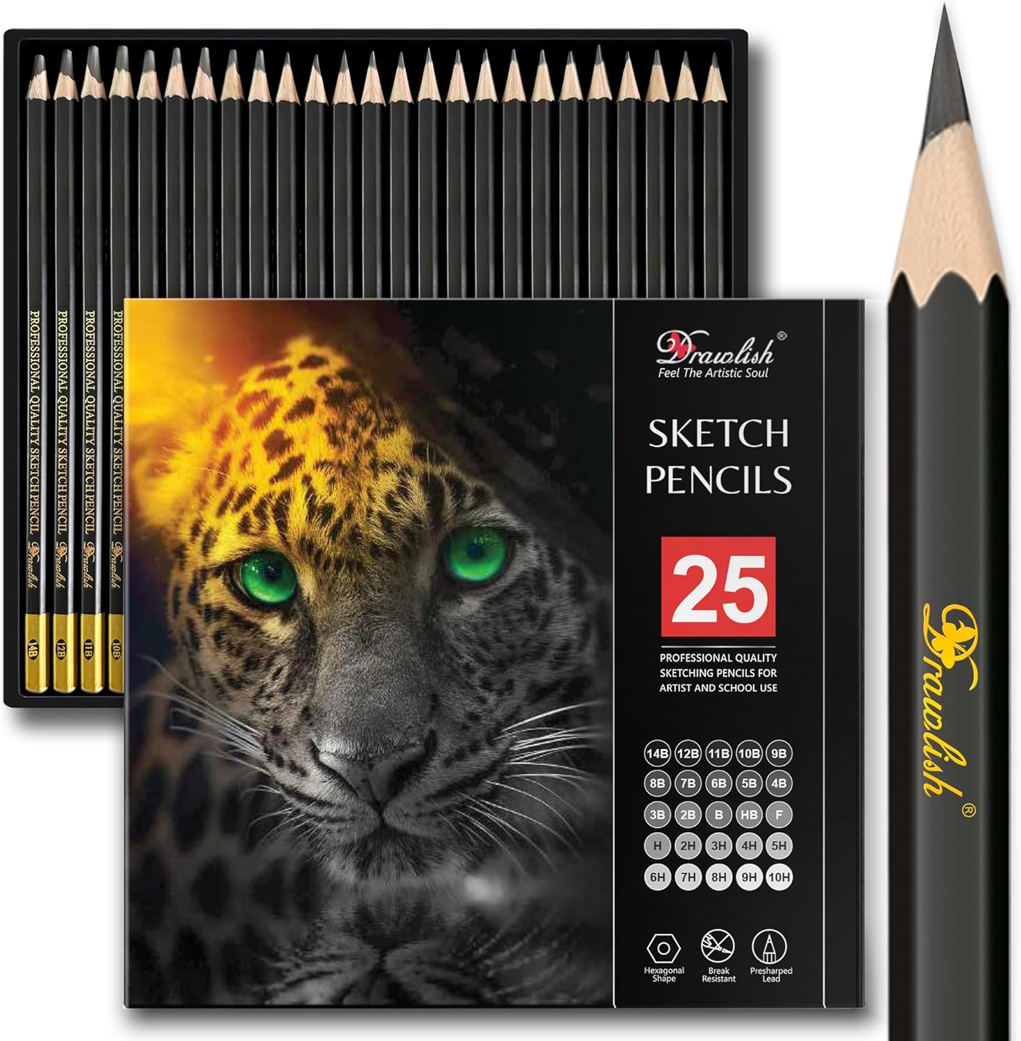 Drawing Pencils for Artists - 25 Grades (14B to 10H) Sketching Pencils Set Covering All Grades - Graphite Pencil with Prime Wood - Art Pencil Ideal for Illustrations, Shading & more