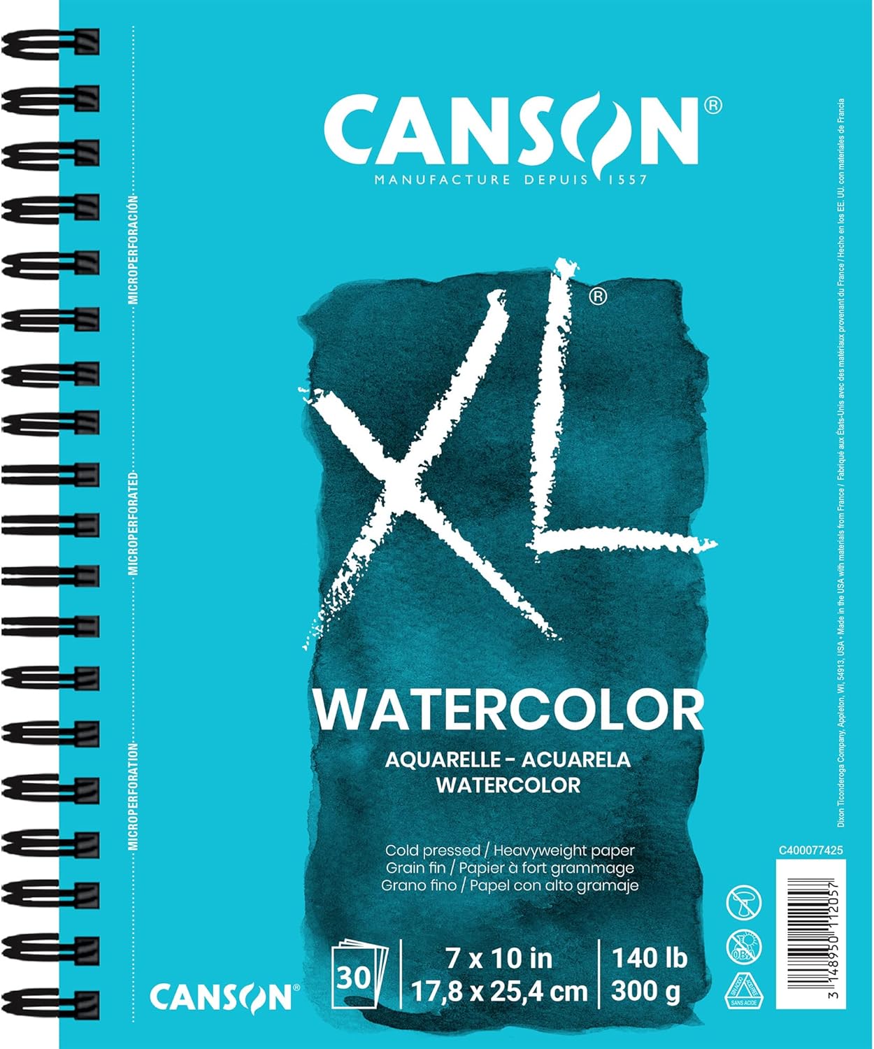 Canson XL Series Watercolor Paper, Wirebound Pad, 7x10 inches, 30 Sheets (140lb/300g) - Artist Paper for Adults and Students - Watercolors, Mixed Media, Markers and Art Journaling