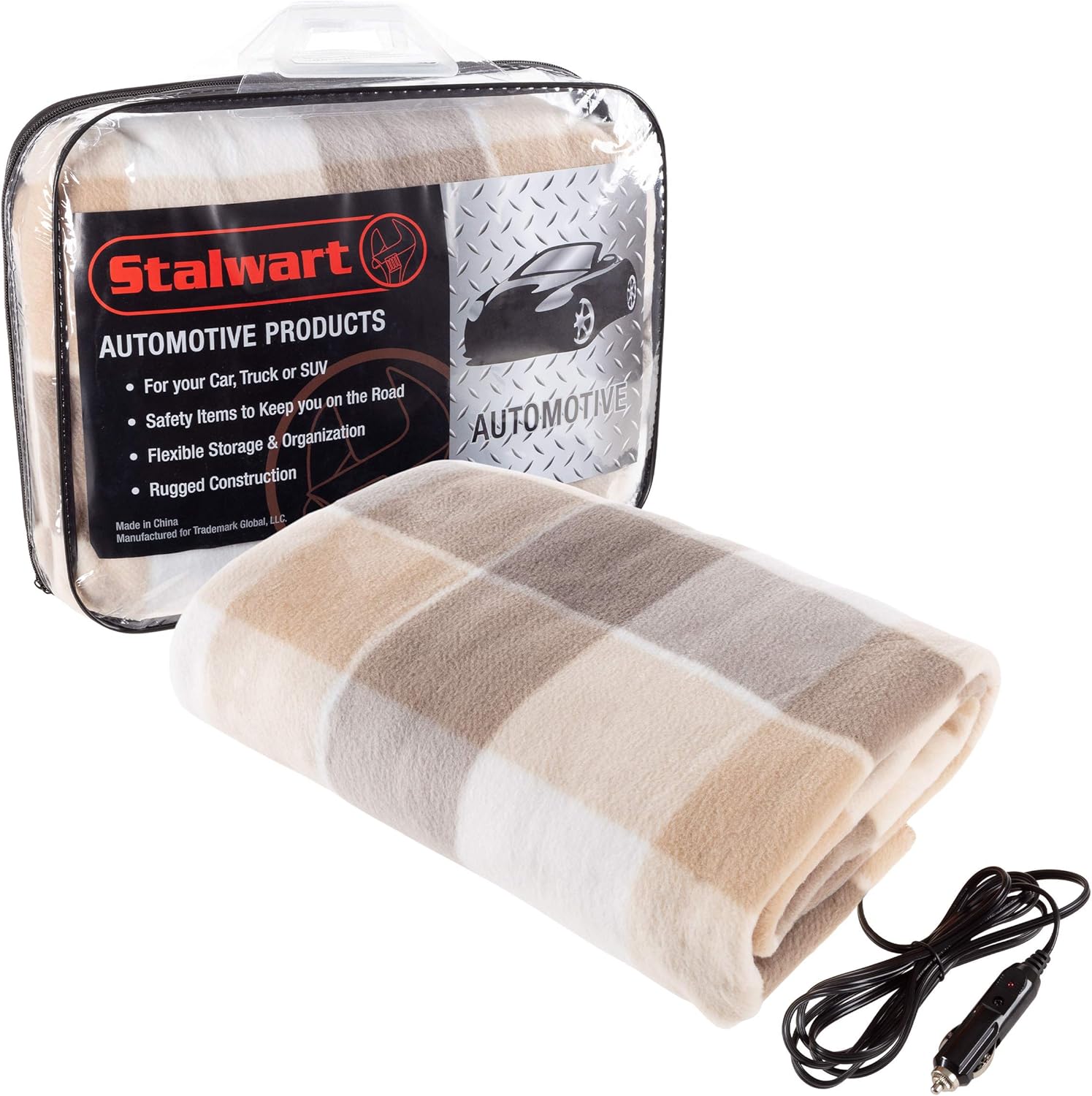 Stalwart Heated Car Blanket – 12-Volt Electric Blanket for Car, Truck, SUV, or RV – Portable Heated Throw, Camping Essentials (Tan)