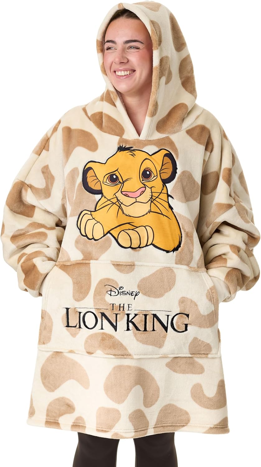 Disney Wearable Blanket Hoodie | Adults Hooded Pullover with Eeyore, The Lion King, Winnie the Pooh Mickey Mouse Themed Print One Size Sherpa Lined Loungewear with Pockets