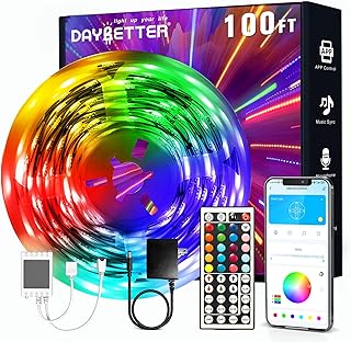 DAYBETTER LED Strip Lights 100 ft, Smart Light with App Remote Control, RGB LED Lights for Bedroom, Music Sync Color Changing Lights for Room Home Decor Party Festival(1 Roll)