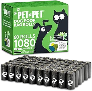 Pet N Pet 1080 Counts Black Poop Bags for Dogs, 38% Plant Based & 62% PE Extra Thick Dog Poop Bags Rolls, 9" x 13" Unscented Dog Bags for Poop, Doggie Poop Bags, Cat Poop Bags, Pet Waste Bags