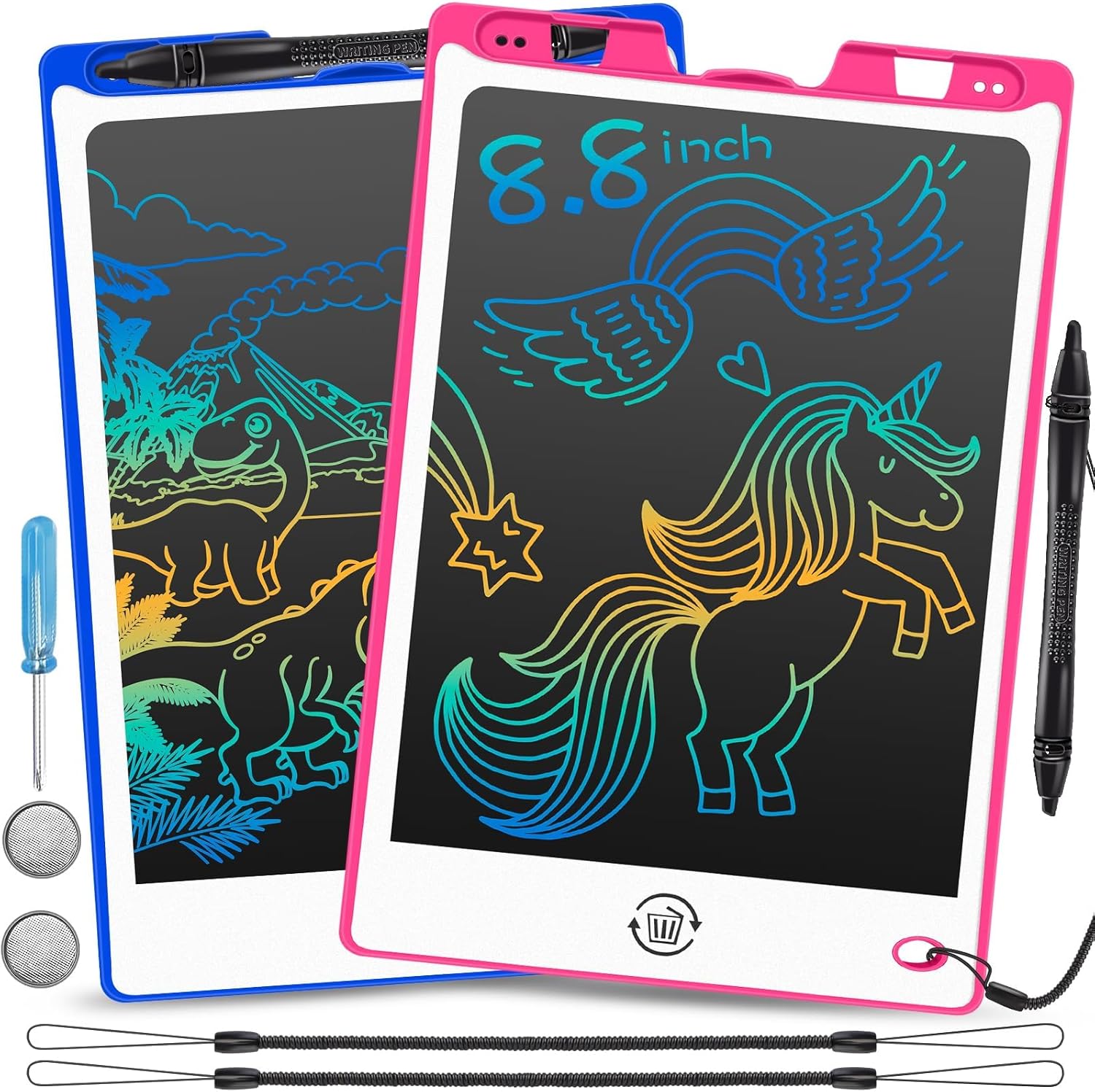 HAKOFS 2 Pack LCD Writing Tablet - 8.8 Inch Colorful Drawing Pad for Kids, Electronic Drawing Board with Lock & Delete Function, Kids Toys Birthday Gifts for 3 4 5 6 Year Old Boys and Girls Toddlers