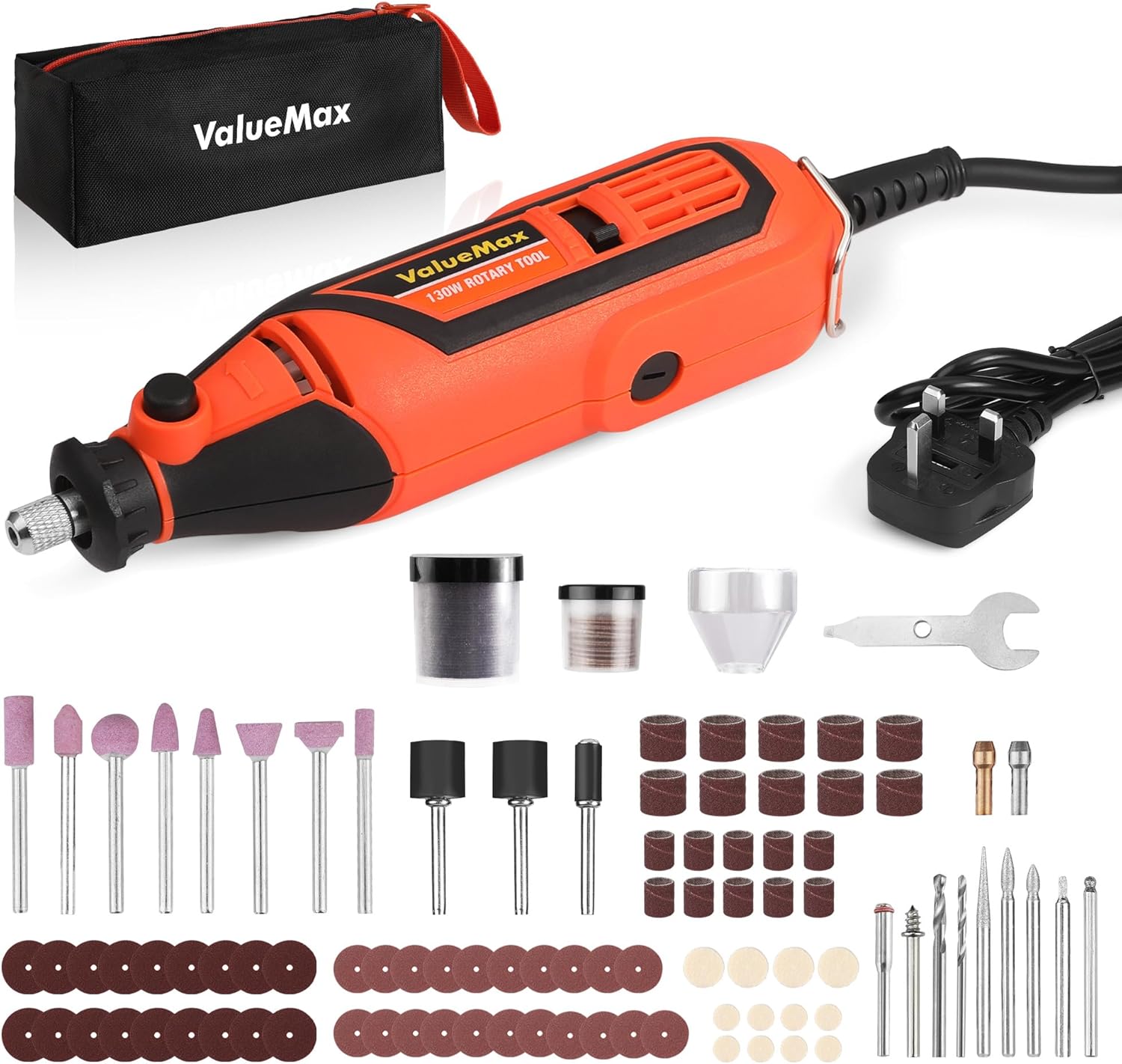 ValueMax Rotary Tool Kit, 130W Powerful Rotary Multi Tool with Variable Speed, Mini Grinder Set with 119pcs Accessories for Craft Projects and DIY, Engraving, Cutting, Sanding, Polishing
