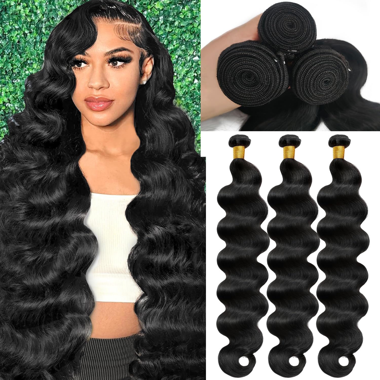 12A Human Hair Bundles 30 30 30 Inch Body Wave Bundles Human Hair 100% Unprocessed Brazilian Virgin Hair 3 Bundle Weave Human Hair Extensions Natural Black for Women