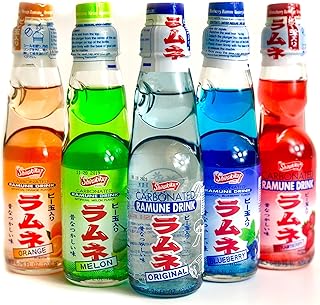 Ramune Japanese Soda Variety Pack - Shirakiku Multiple Flavors - Japanese Drink Gift Box (5 Count)