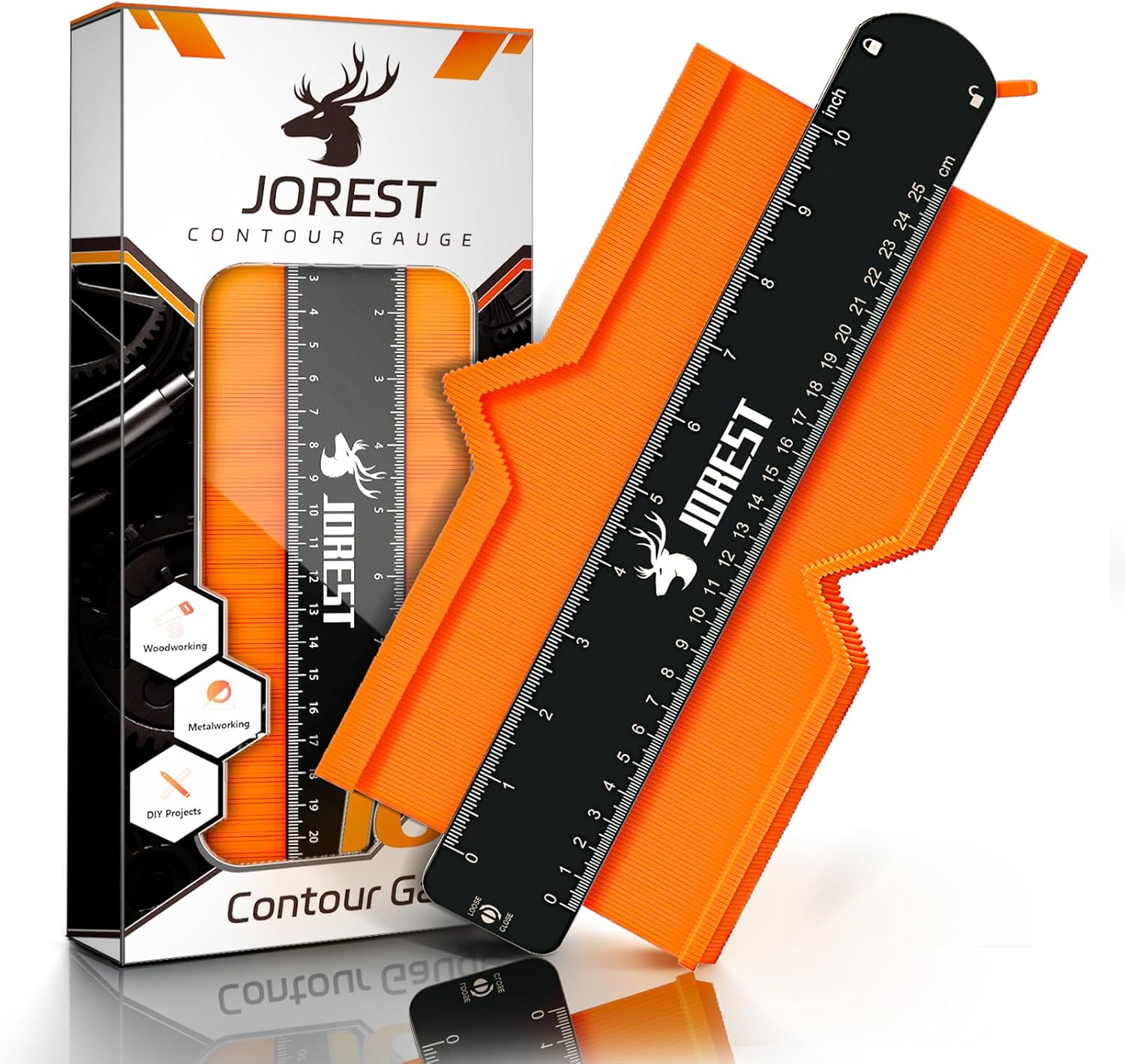 JOREST Contour Gauge 10 Inch with Lock, Measuring Shape Outline Angle, Scribe/Template/Profile Tool for Woodworking, Flooring, Tile Laying, Gift Ideas for Men Dad Husband Him Handyman