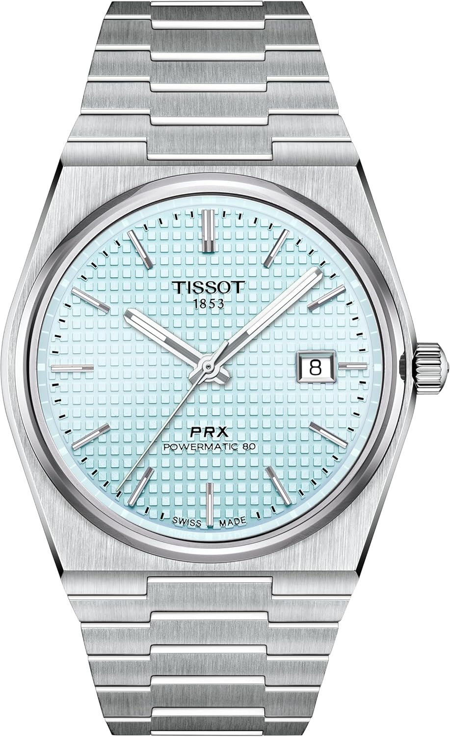 Tissot PRX Powermatic 80 316L Stainless Steel case, Swiss Automatic Watch for Men & Women, Ice Blue Dial, Stainless Steel, (T1374071135100)