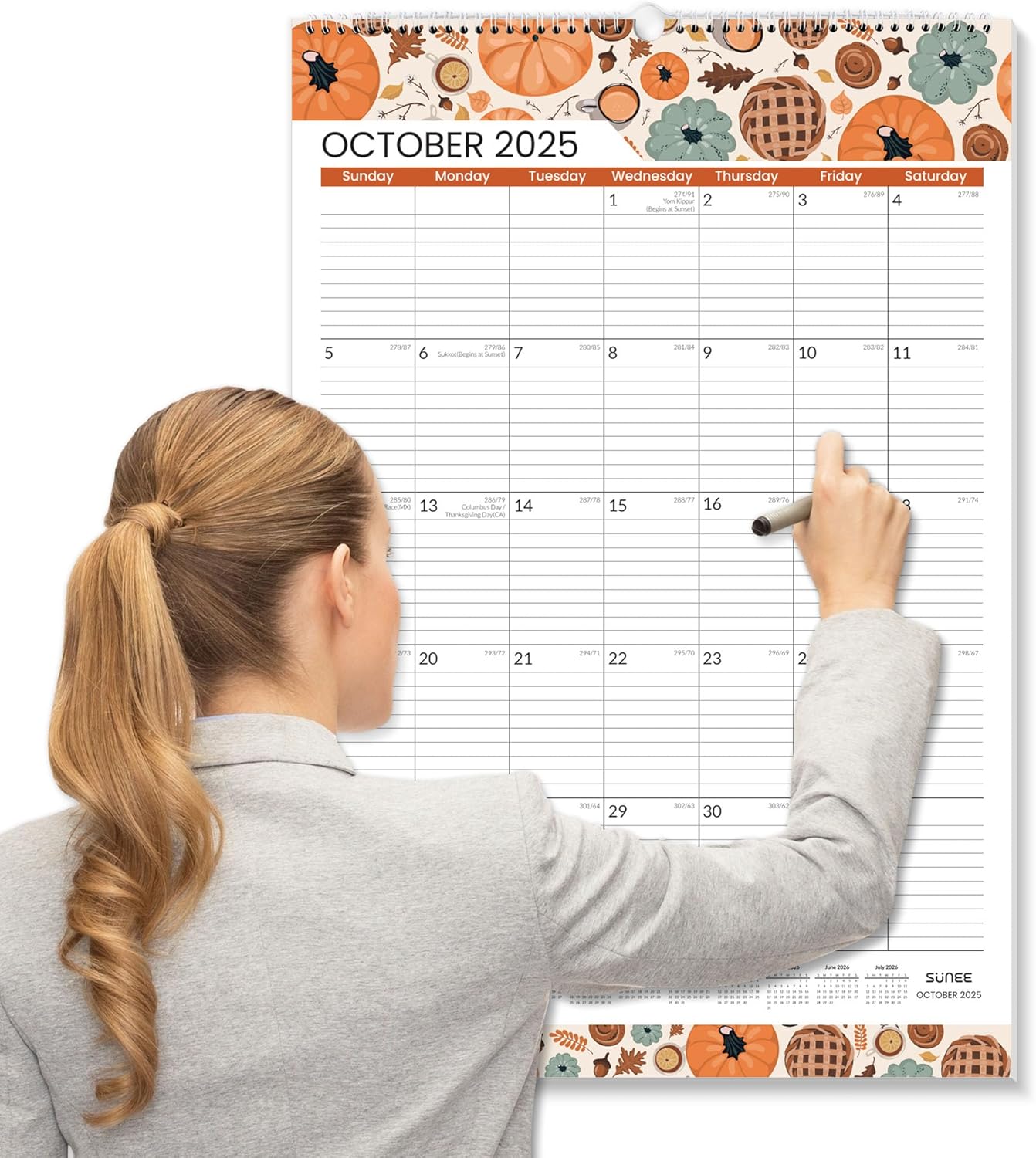 SUNEE Wall Calendar 2025-2026 Large 22.75"x15.5", 21 Month Calendar from October 2025 to June 2027, Vertical Extra Large Monthly Calendar 2026 for Wall, Seasons Color