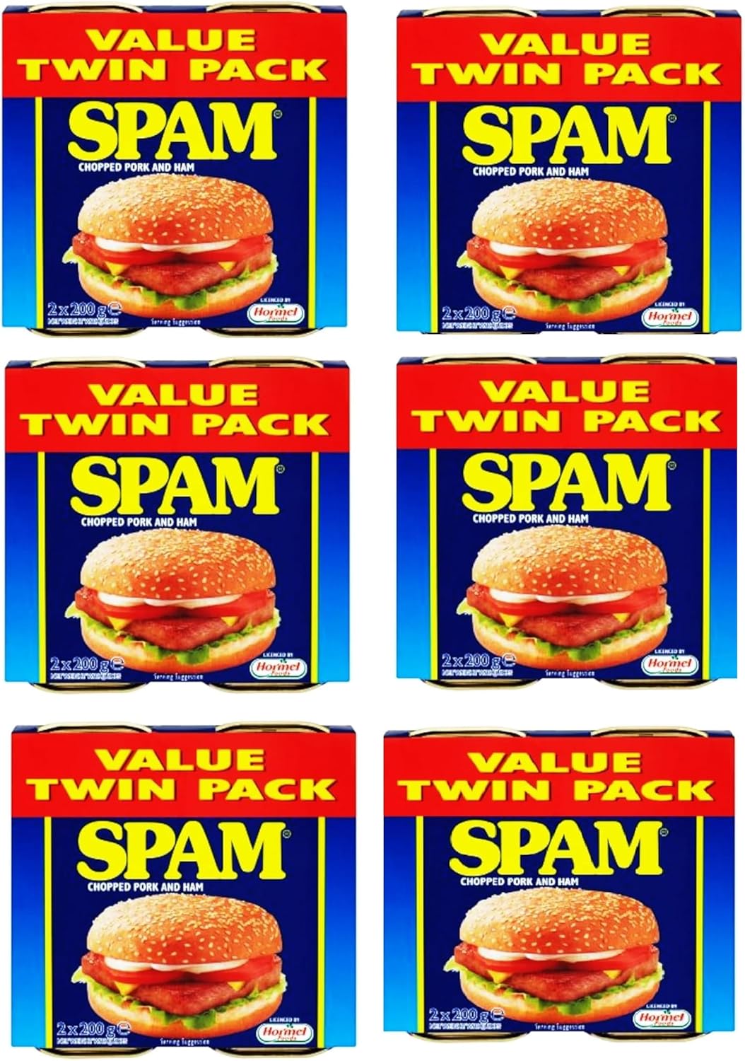 Spam Chopped Pork & Ham contains (12 cans) 6 x 2x200g (6 Pack Bundle) -Hormel Spam - Delicious and Versatile
