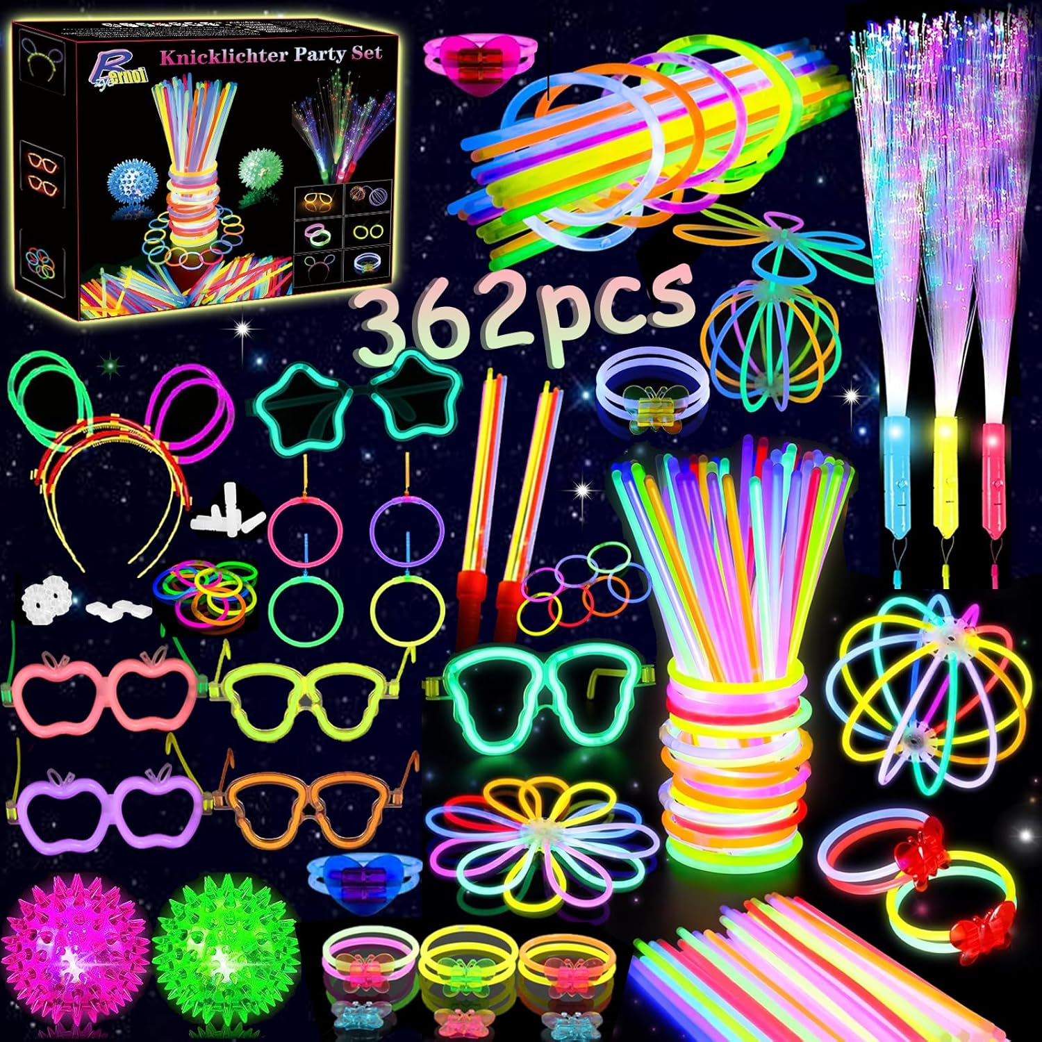 zycBernoi 362 PCS Glow Sticks Party Packs for Children, Glow in the Dark Party Supplies, Glow Sticks Bulk DIY Glow Necklaces Glasses Bracelets Headband, Party Supplies, New Years Eve Party Accessories