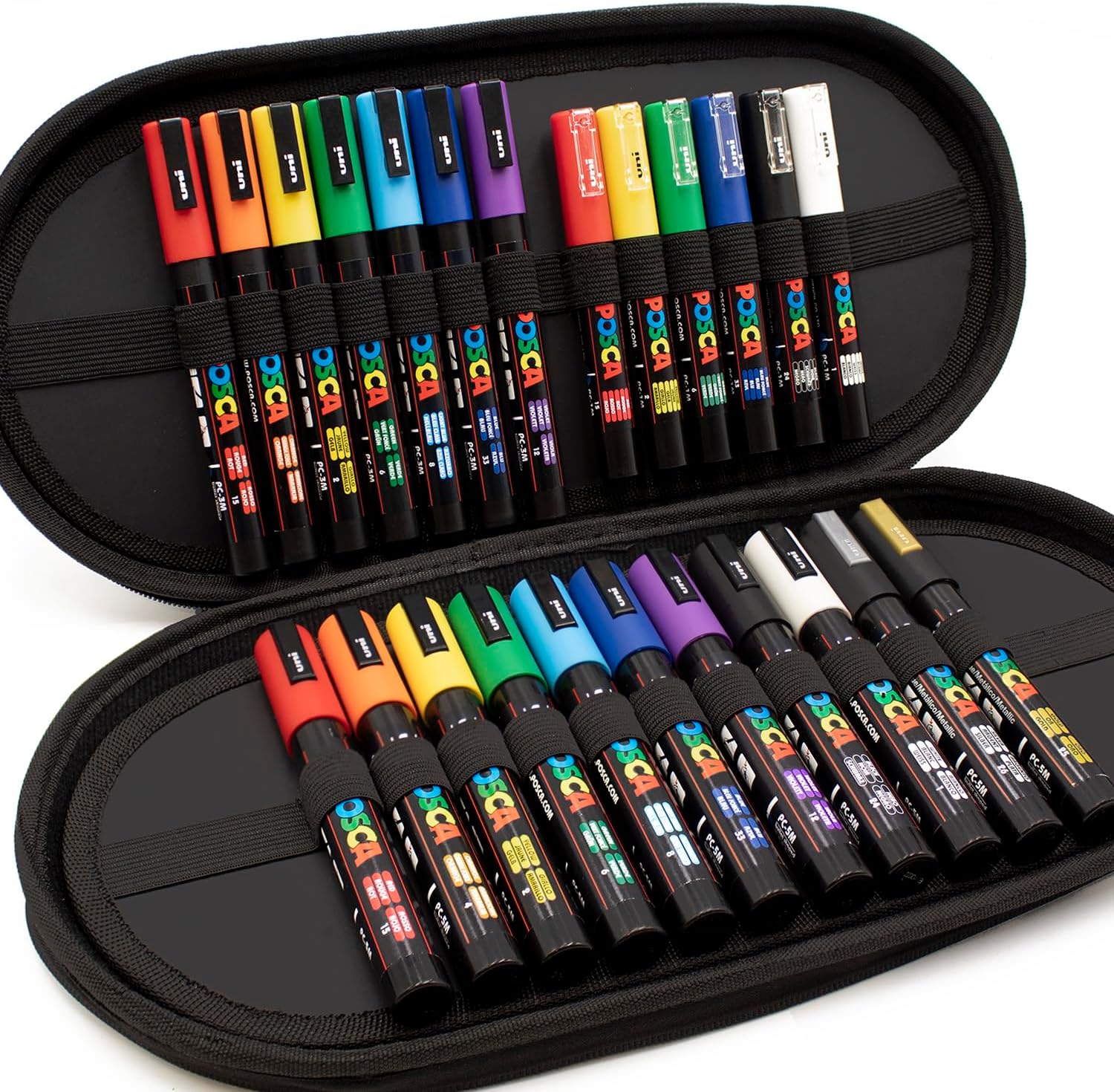 Posca Water Based Permanent Marker Paint Pen - PC-1M / PC-3M / PC-5M Nibs - Multi Surface Use - Display Gift Case of 24 Pens (Essential Set)