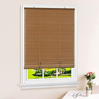 Cordless Solstice Vinyl Roll-Up Blind - 36 Inch Width, 72 Inch Length, Quarter Inch Vinyl Slats - Woodtone - Soft Light Filtering Horizontal Windows Blinds for Indoor & Ourdoor by Achim Home Decor