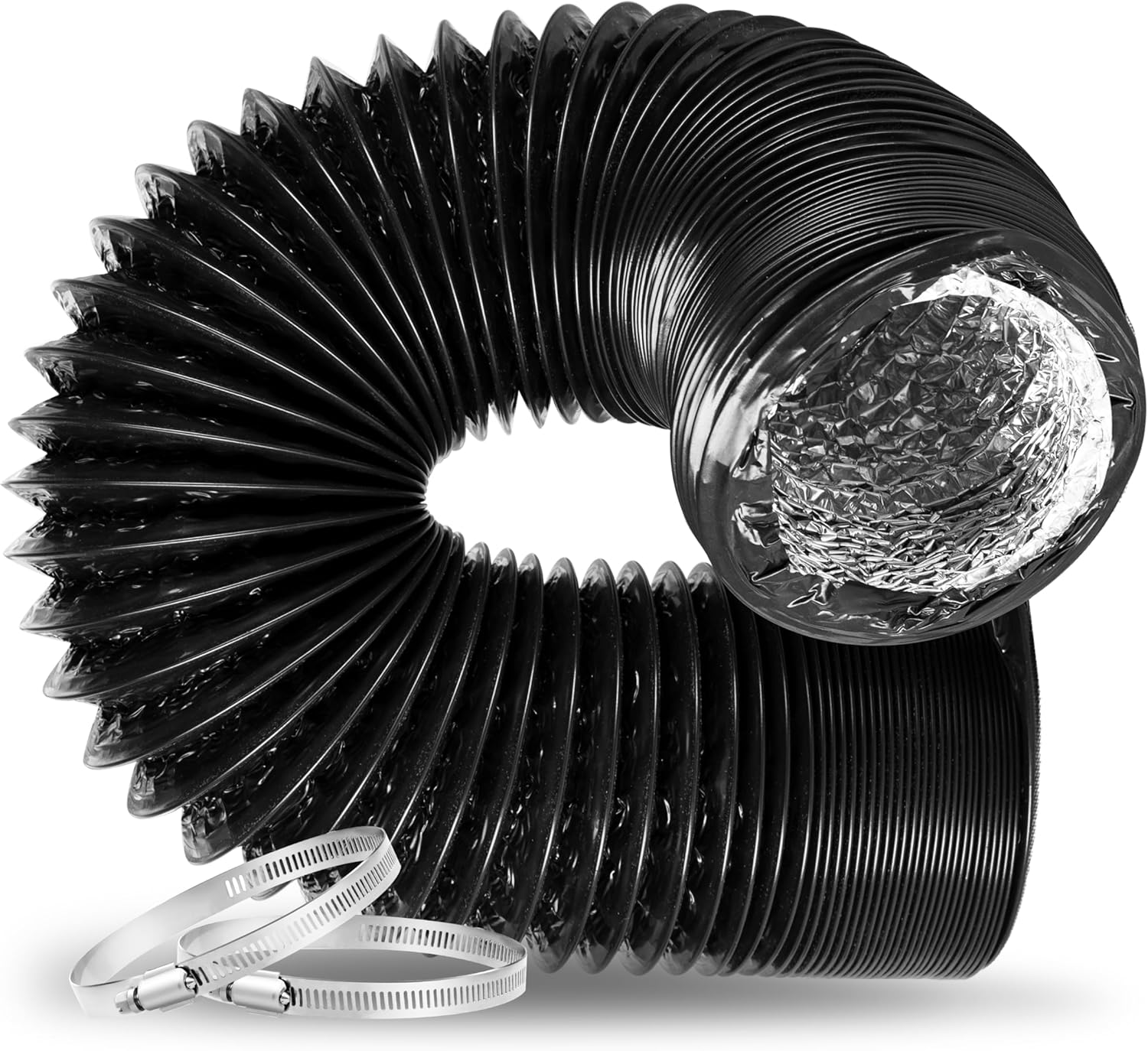 HealSmart Dryer Vent Hose, 6" Insulated Flexible 25FT Long Duct with 2 Clamps, Heavy-Duty Three-Layer Protection for Heating Cooling HVAC Ventilation, Black
