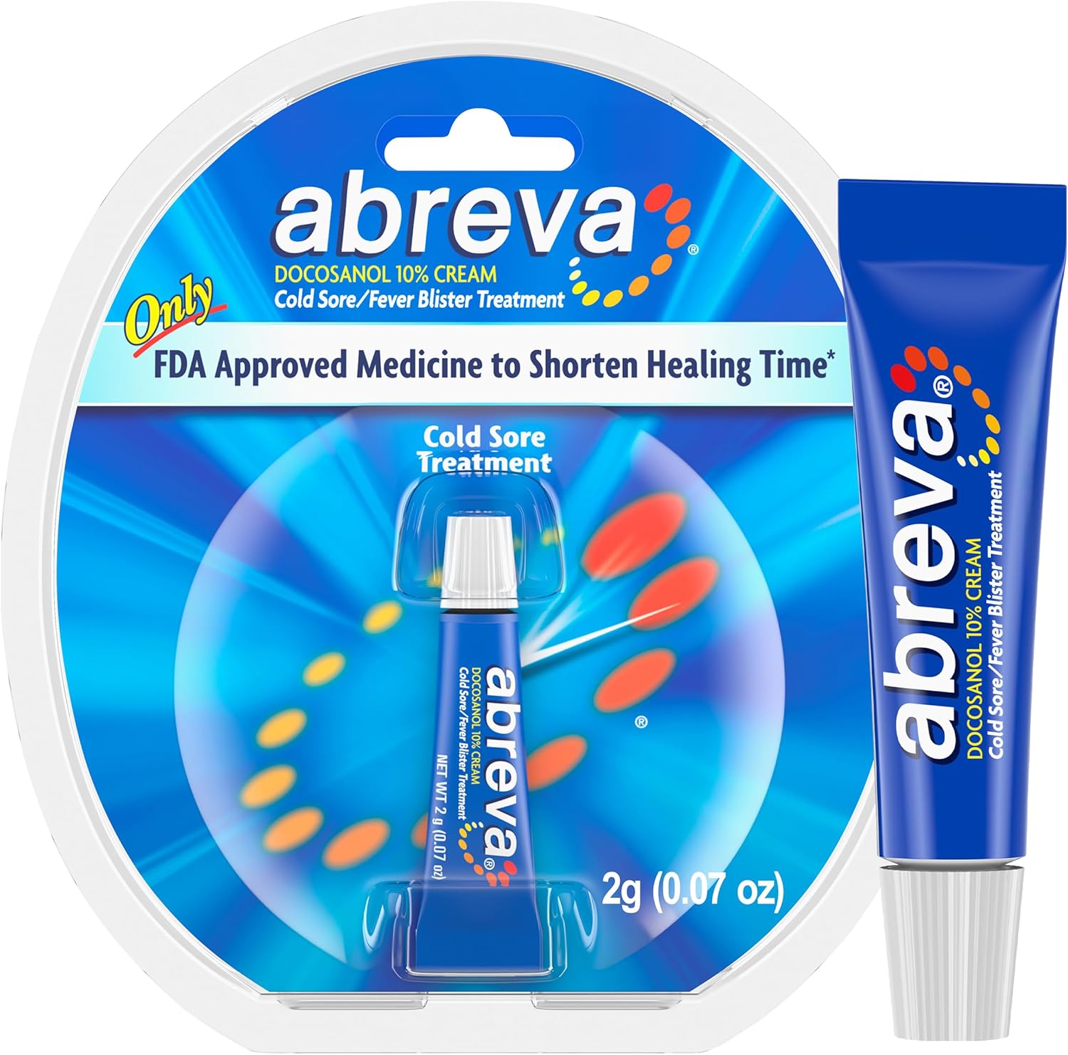 Abreva Docosanol 10% Cream Tube, FDA Approved Treatment for Cold Sore/Fever Blister, 2 grams