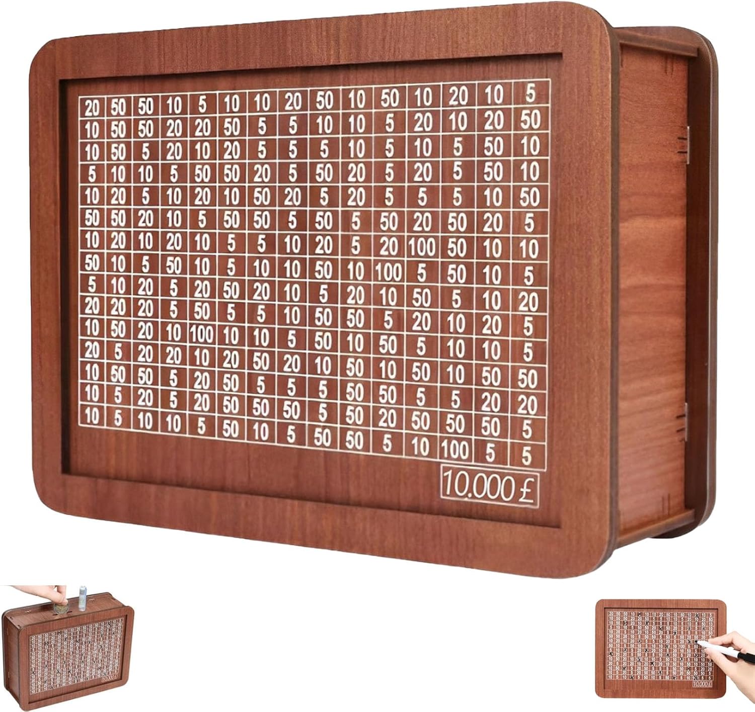 Wooden Saving Challenge Money Box 10,000 Retro Cash Saving Box 20x14.5cm Wooden Money Box with Money Target and Numbers Piggy Bank Money Saving Box with Counter for Kids Adults